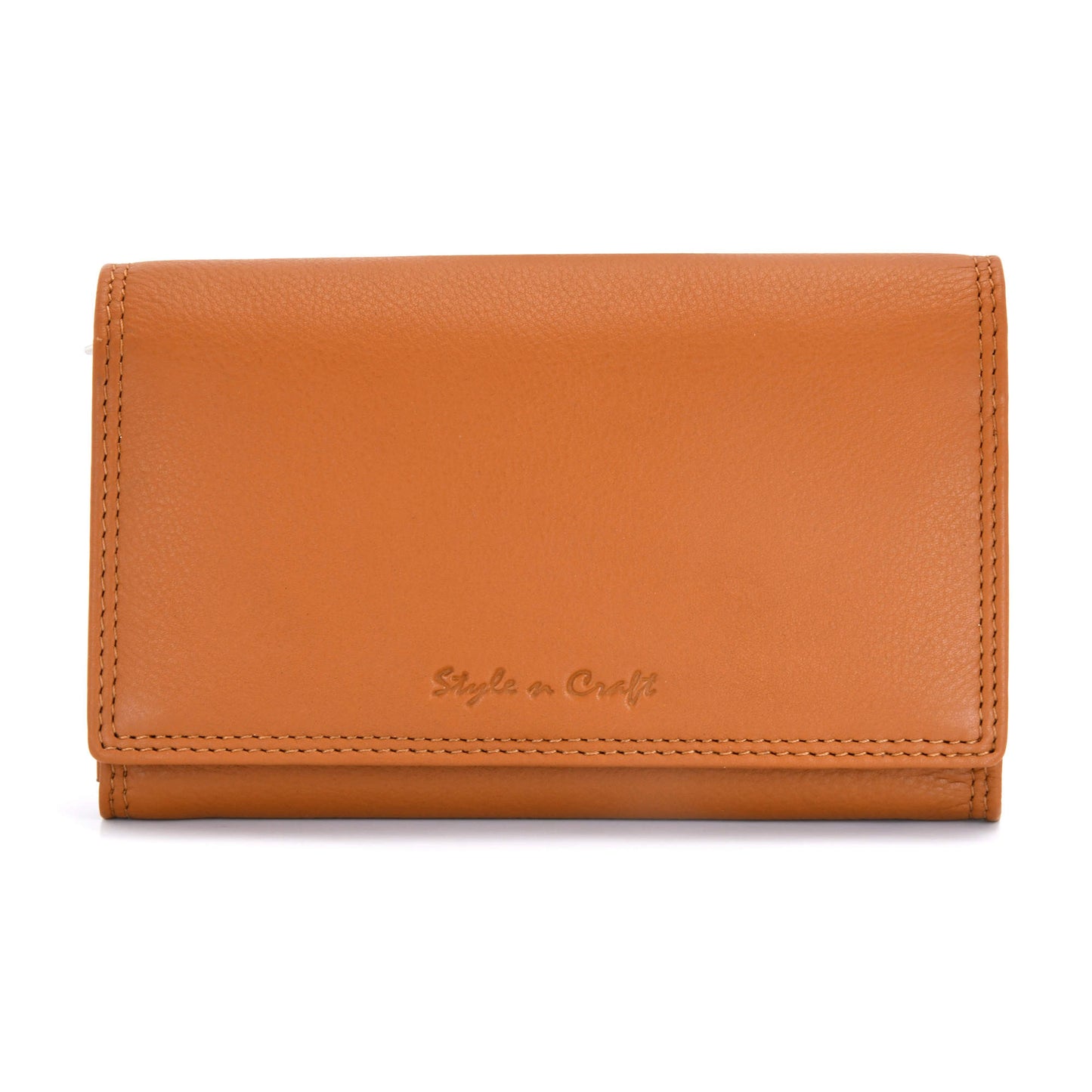 Style n Craft 300953-CG Ladies Clutch Wallet in Leather in Tan Color with RFID Protection - Front closed View