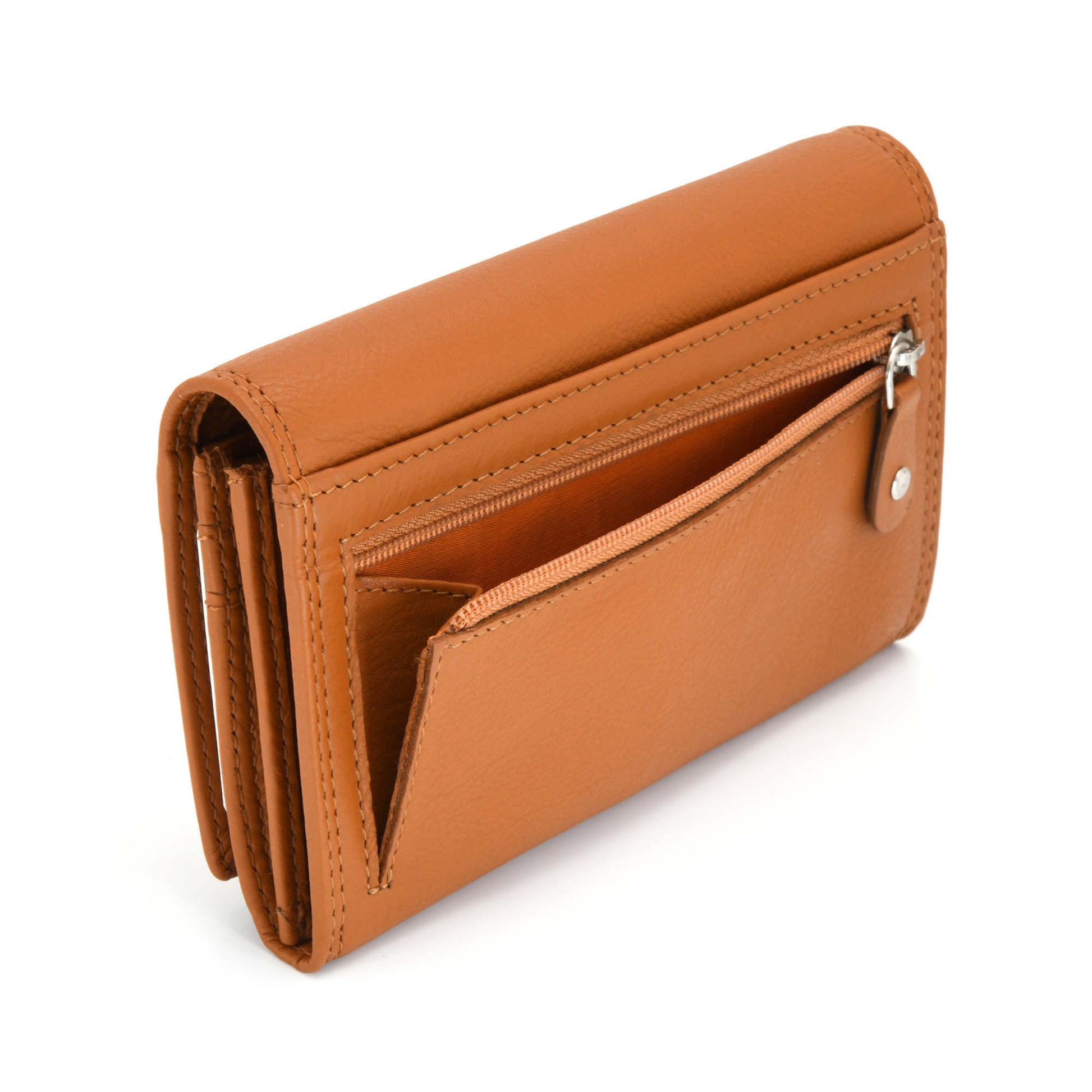 Style n Craft 300953-CG Ladies Clutch Wallet in Leather in Tan Color with RFID Protection - Back  View Showing Zipper Pocket