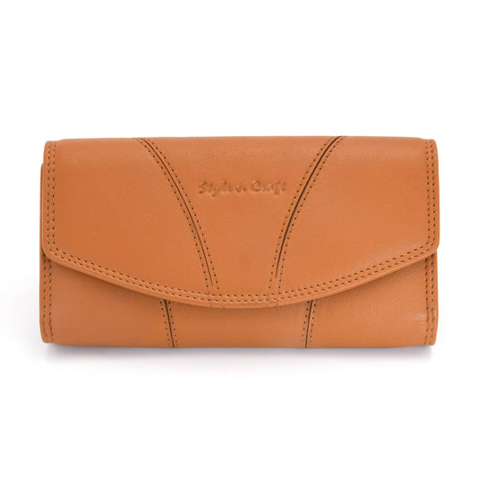 Style n Craft 300954-CG Clutch Wallet for Ladies in Cow Leather - Tan Color - Front Closed View