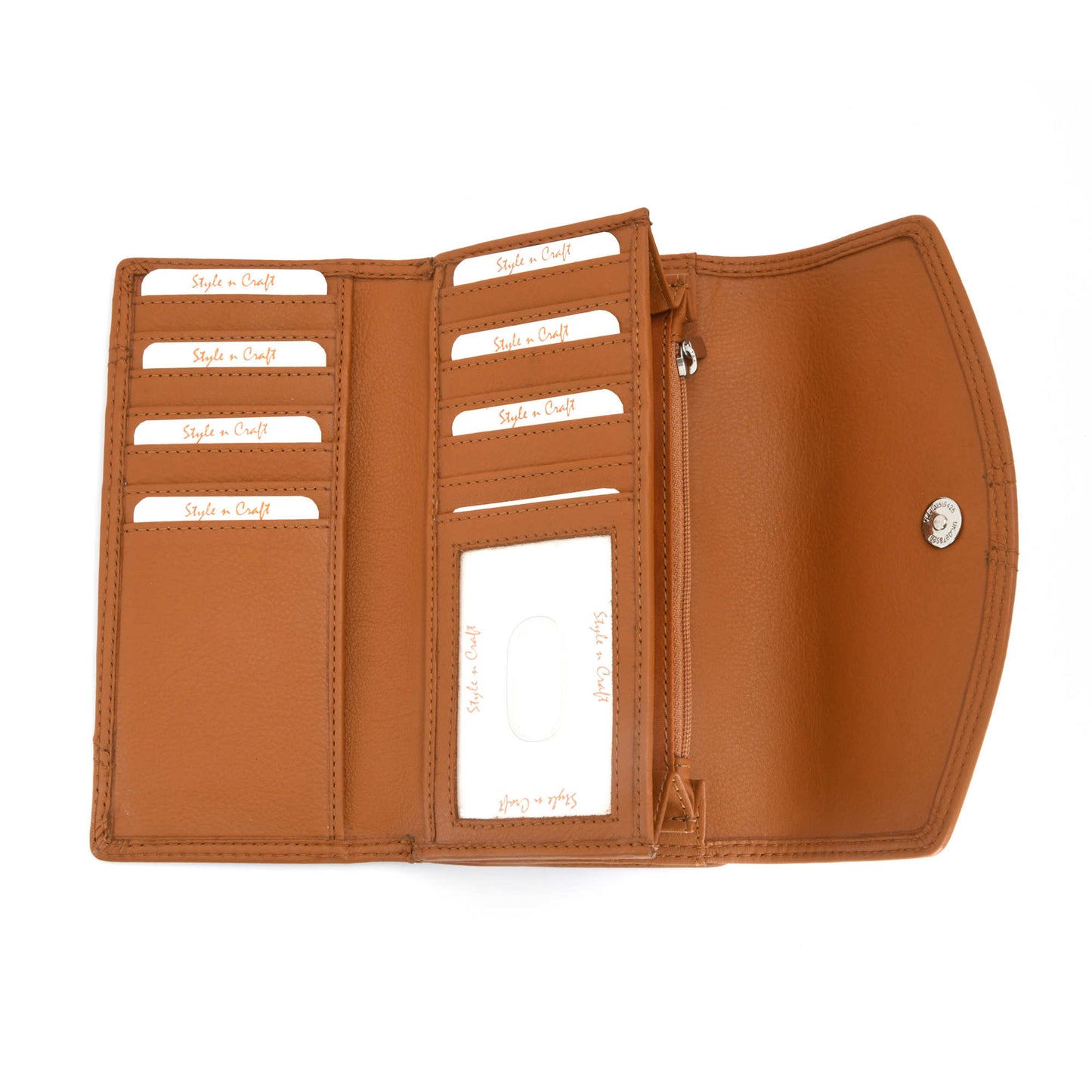 Style n Craft 300954-CG Clutch Wallet for Ladies in Cow Leather - Tan Color - Front Open Inside View