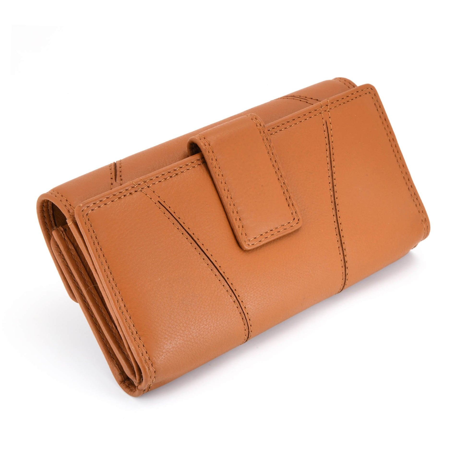 Style n Craft 300954-CG Clutch Wallet for Ladies in Cow Leather - Tan Color - Back Closed Angled View
