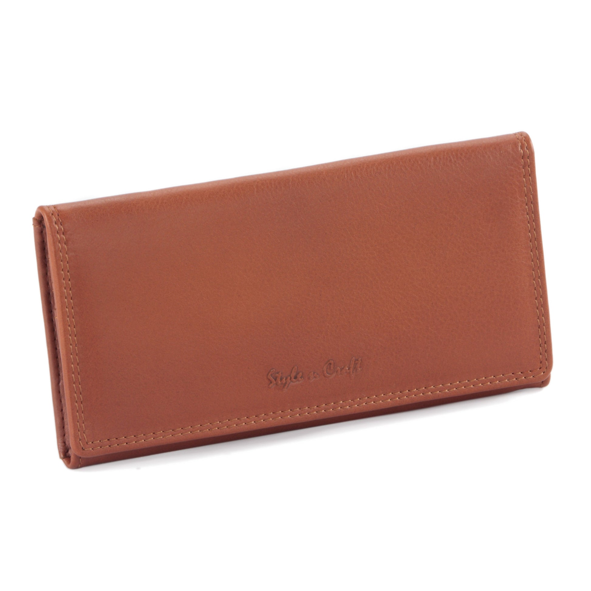 Style n Craft - 300965-CG Ladies Clutch Wallet in Leather - cognac or tan color - closed view front