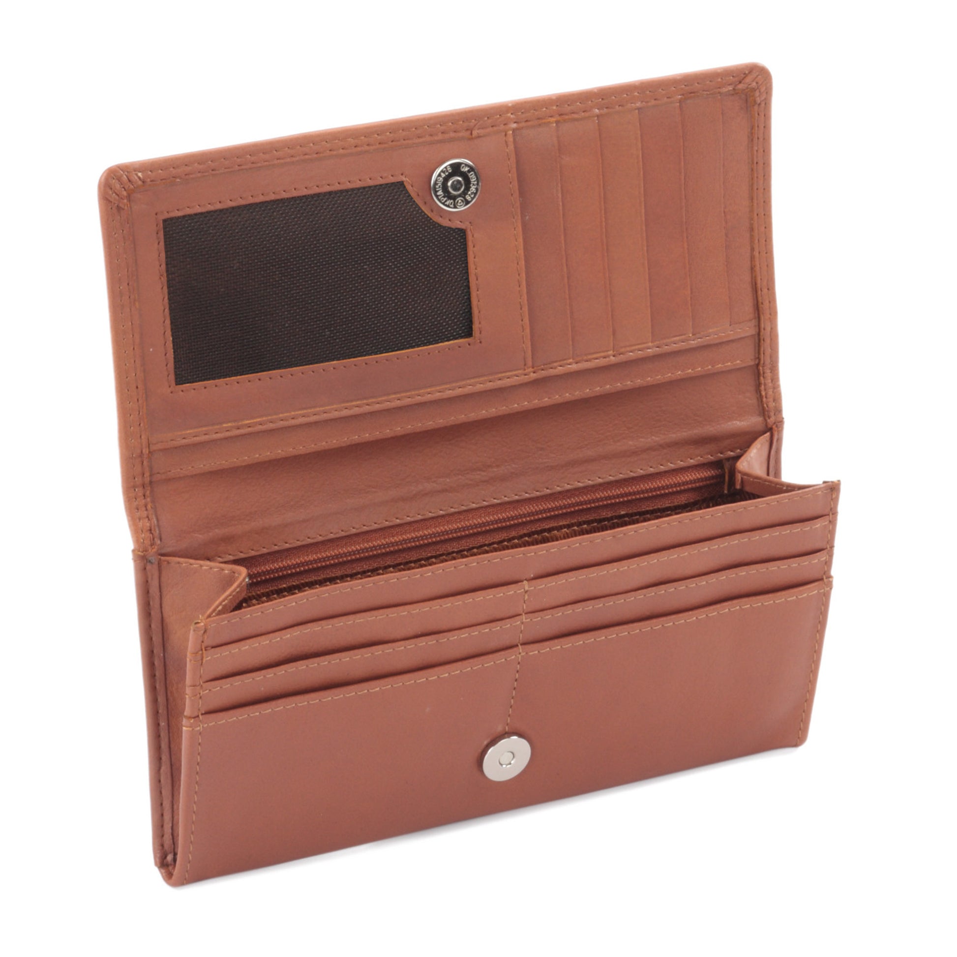 Ladies Clutch Wallet in Cow Leather - cognac or tan color - open view