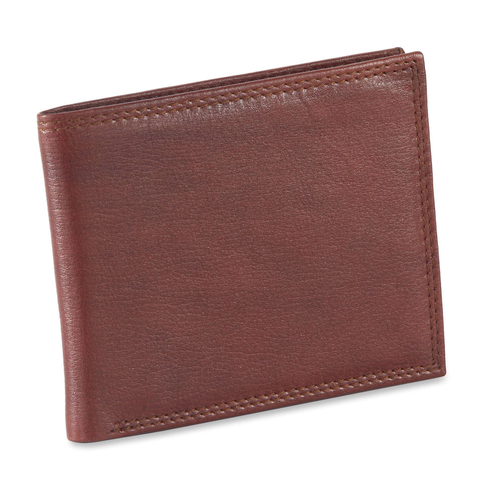 301722 slim bifold wallet in dark tan or brandy color cow leather with 2 tone effect - closed view
