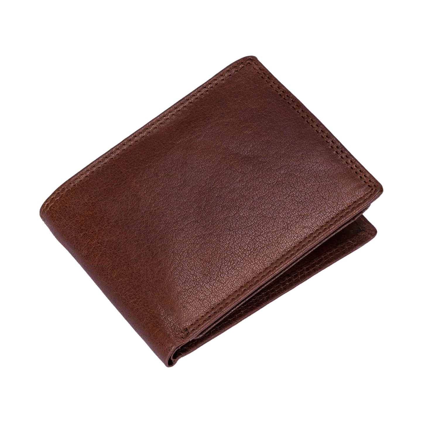 Style n Craft 301766 bifold wallet with side flap in dark brown color vintage leather with 2 tone effect - front angled closed view