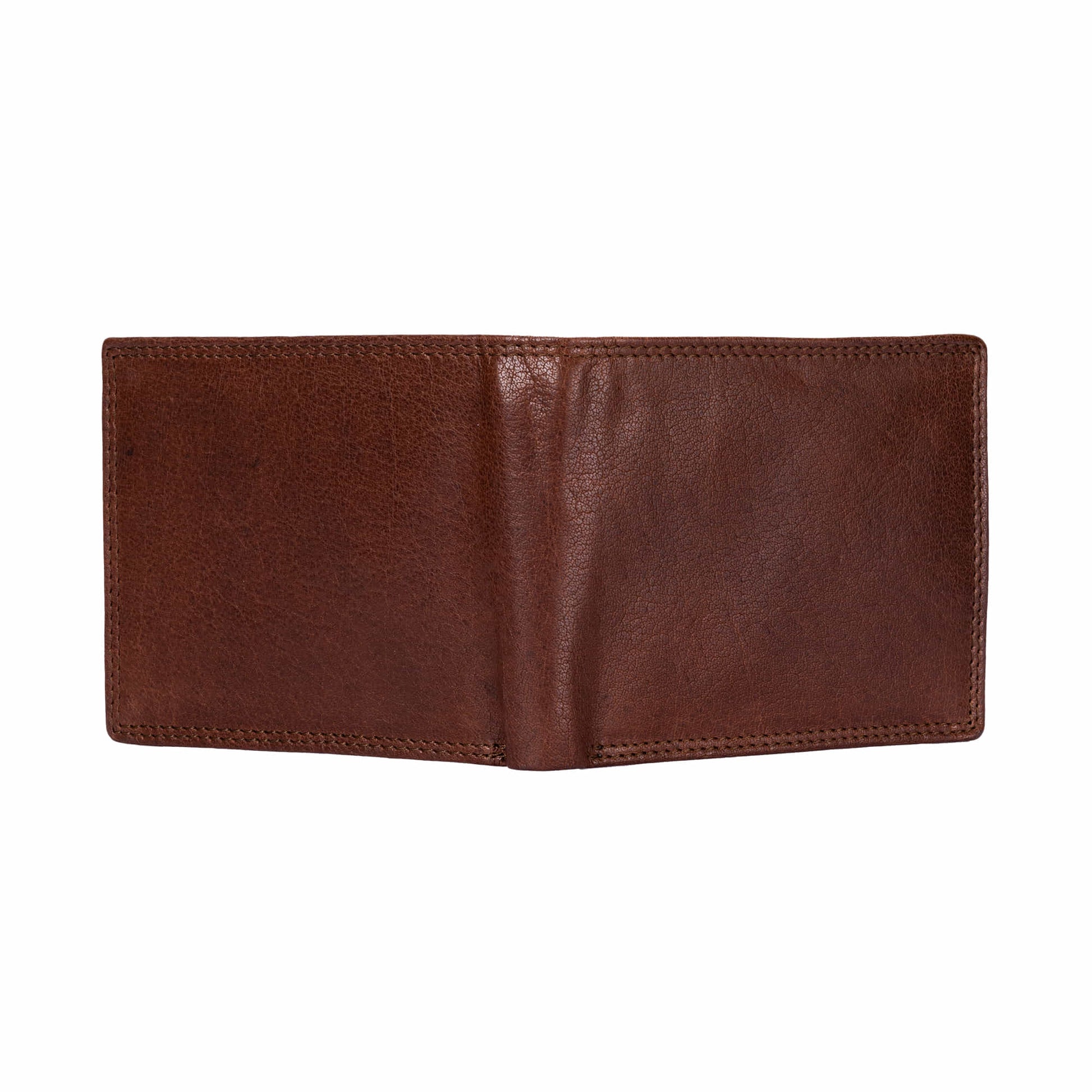 Style n Craft 301766 bifold wallet with side flap in dark brown color vintage leather with 2 tone effect - open view of the outside of the wallet