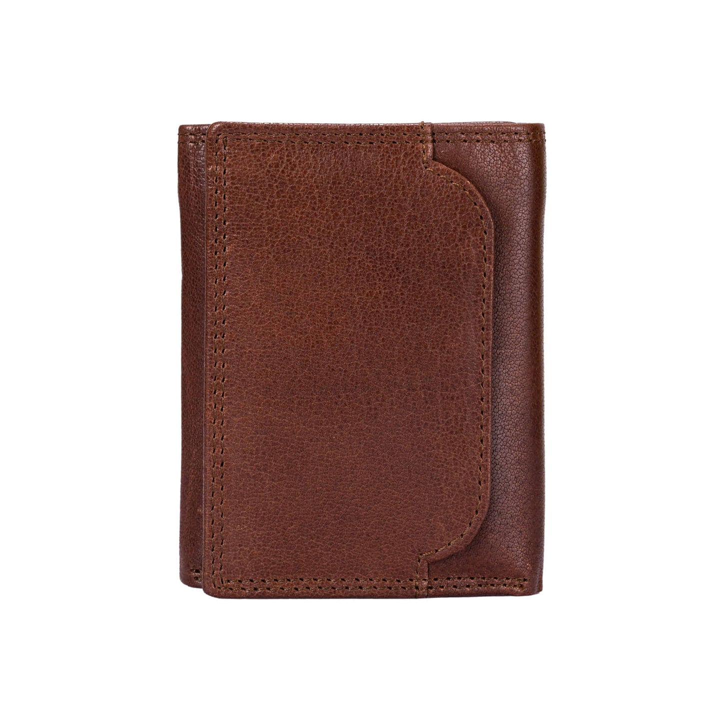 Style n Craft 301791 Trifold Wallet in Vintage Full Grain Leather - brown color - front closed view  showing the outside pocket