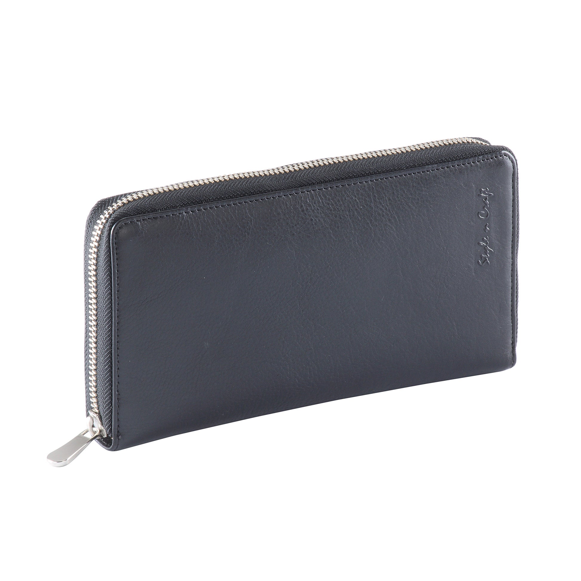 Style n Craft 301900-BL Zippered Travel Organizer in Black Leather - front closed