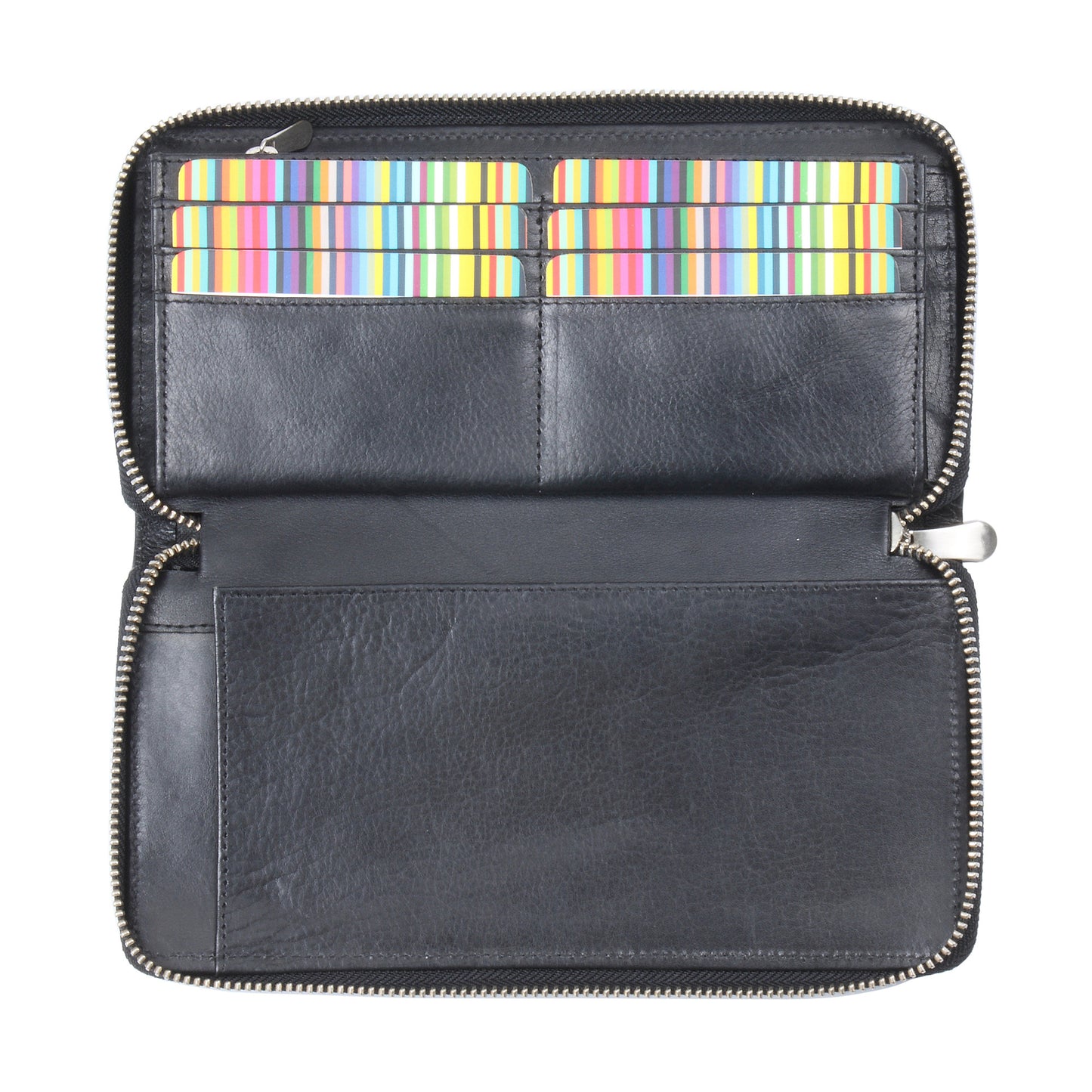 Style n Craft 301900-BL Zippered Travel Organizer in Black Leather - front open 3