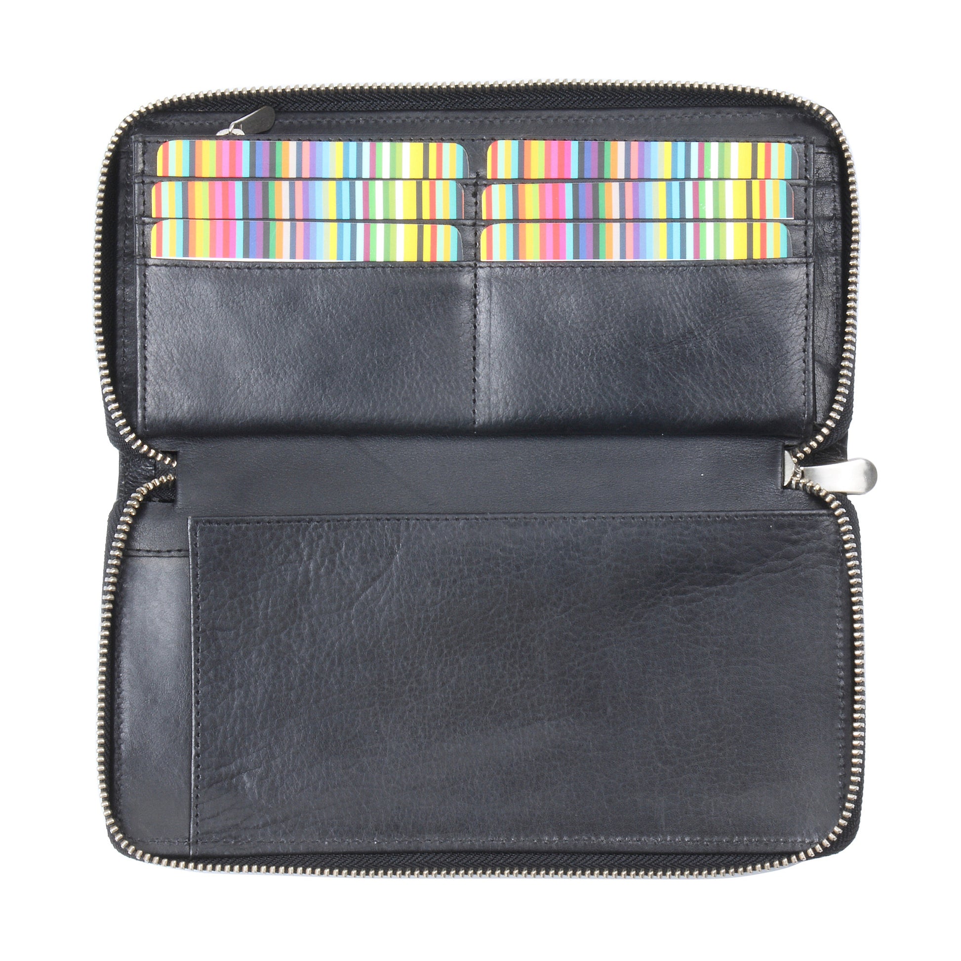 Style n Craft 301900-BL Zippered Travel Organizer in Black Leather - front open 3