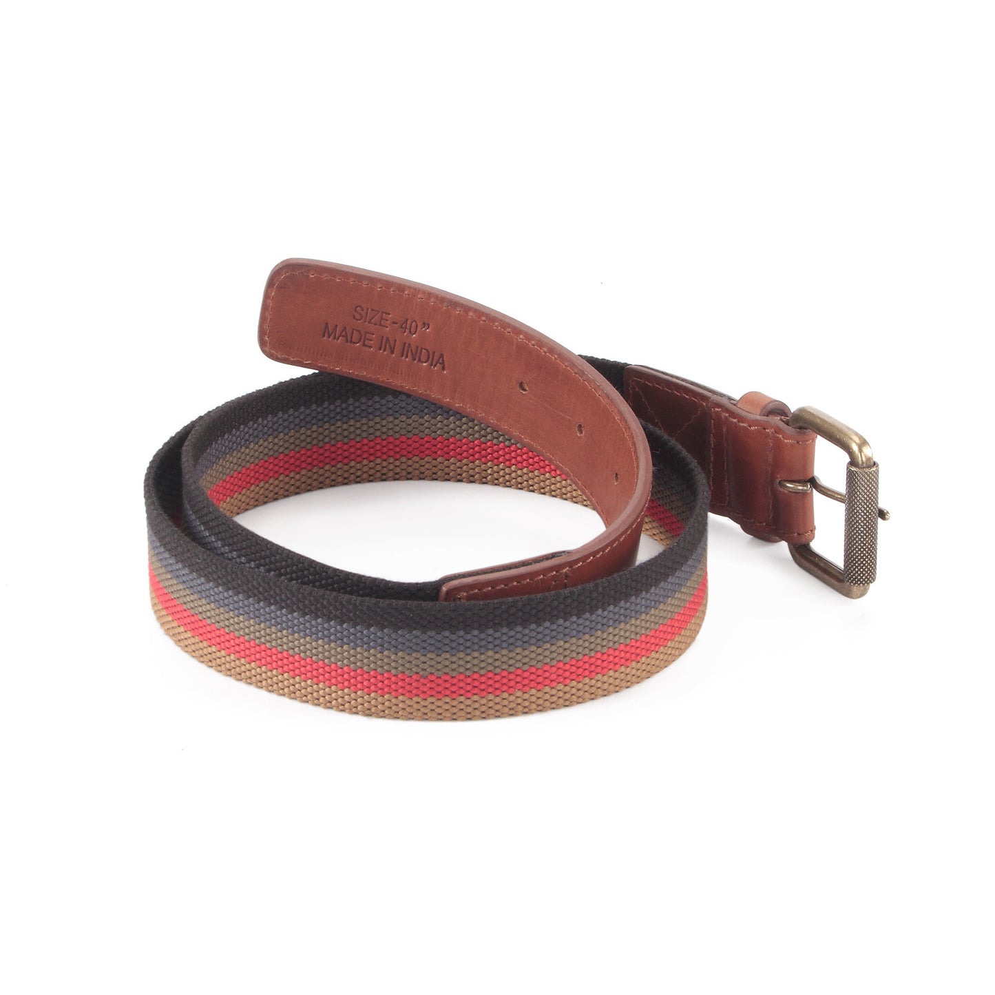 390190 - One and a Half Inch Wide Leather Webbing Combination Belt - brandy color leather - back view