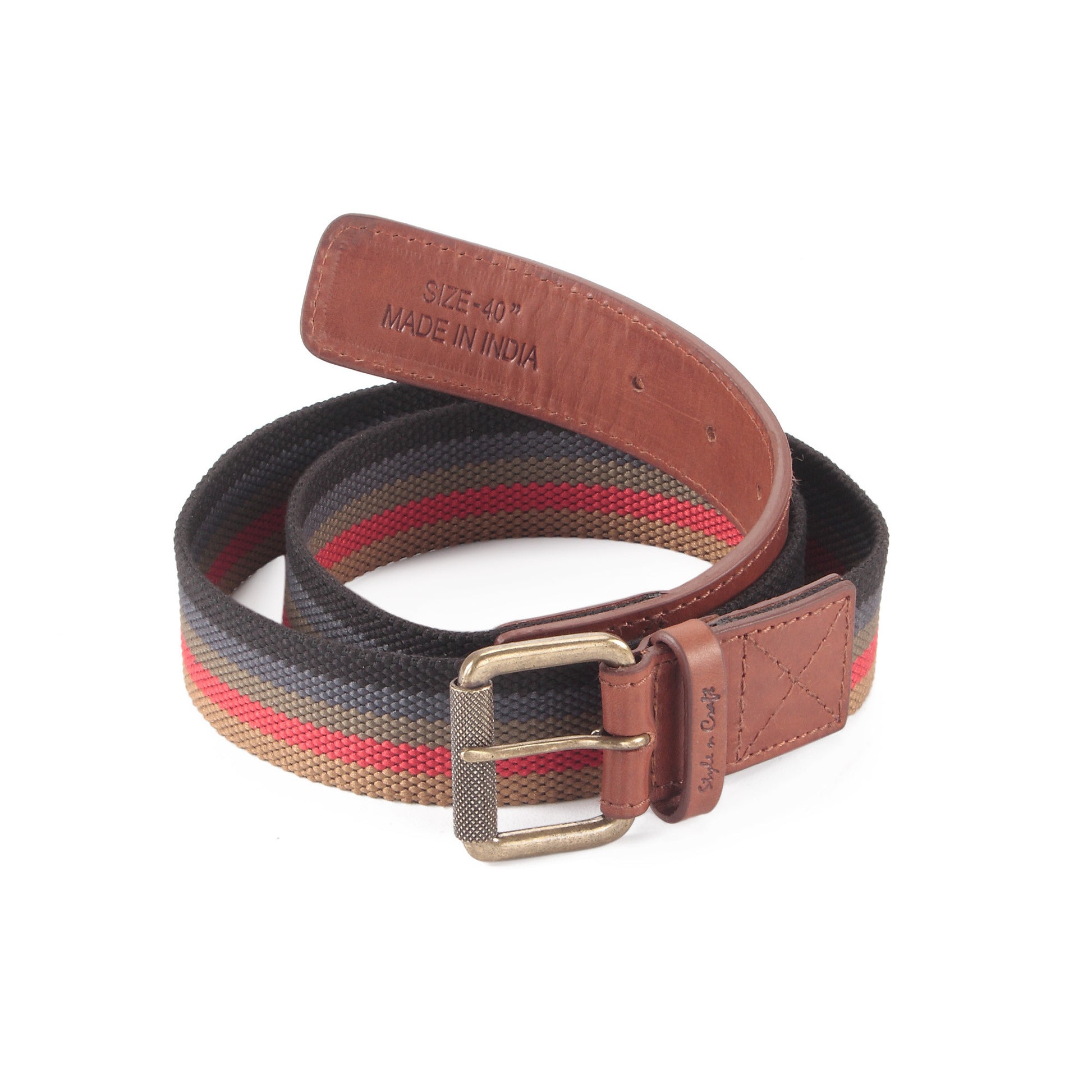 390190 - One and a Half Inch Wide Leather Webbing Combination Belt - brandy color leather - front view