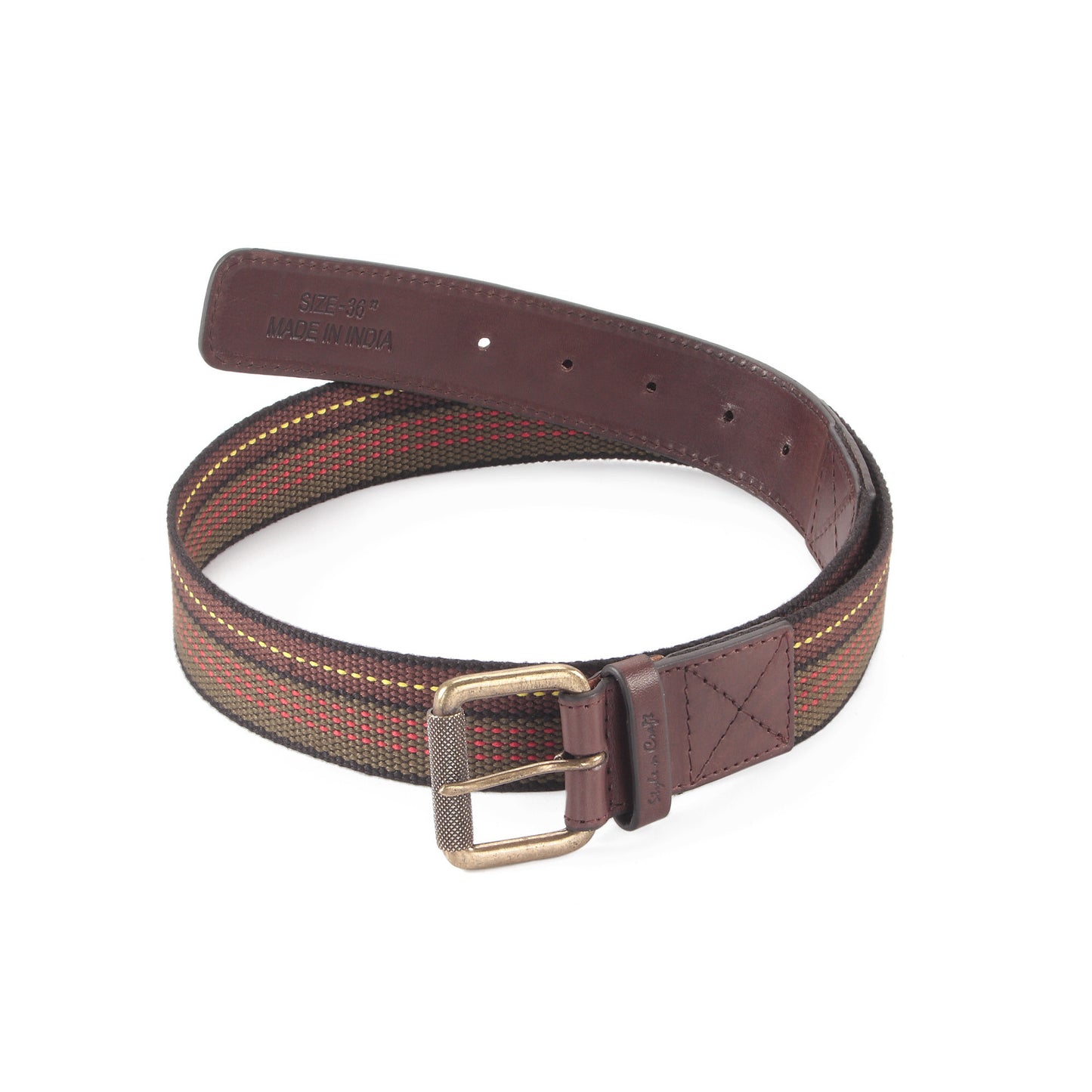 390306 - One and a Half Inch Wide Leather Webbing Combination Belt - brown color leather - front view
