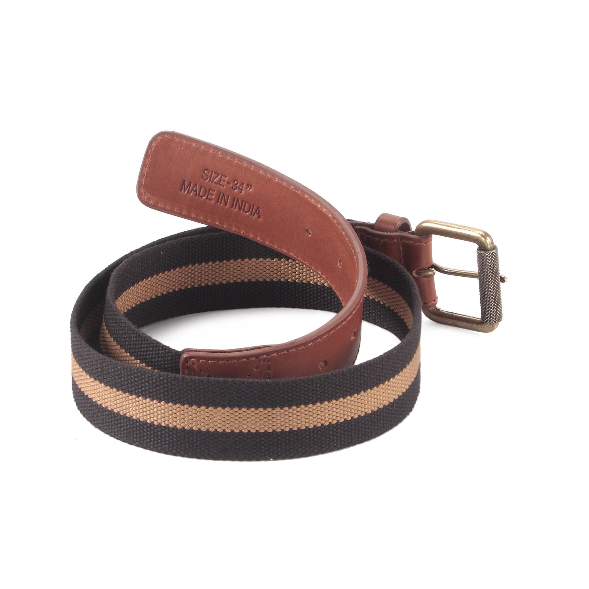 390343 - One and a Half Inch Wide Leather Webbing Combination Belt - brandy / tan color leather - back view