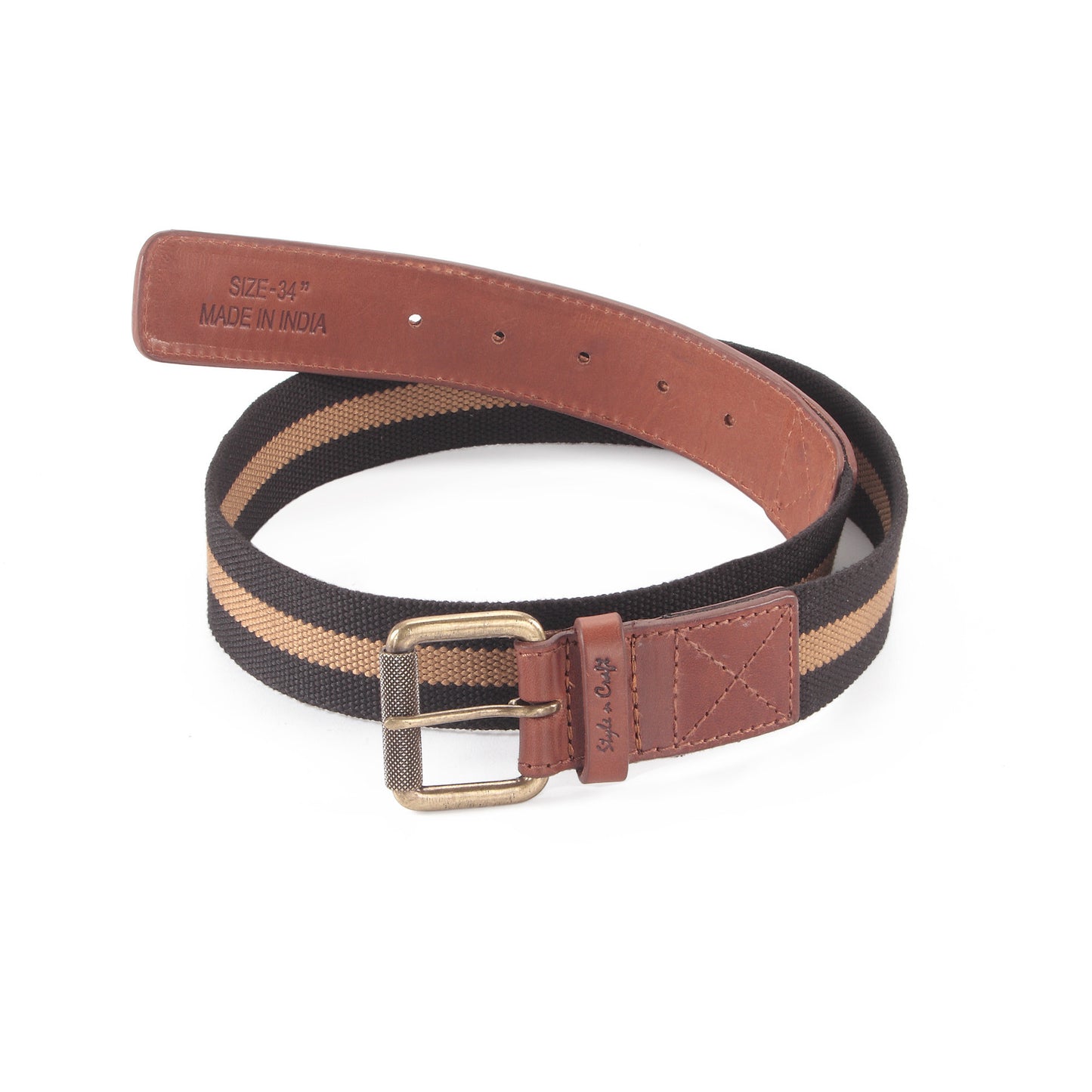 390343 - One and a Half Inch Wide Leather Webbing Combination Belt - brandy / tan color leather - front view