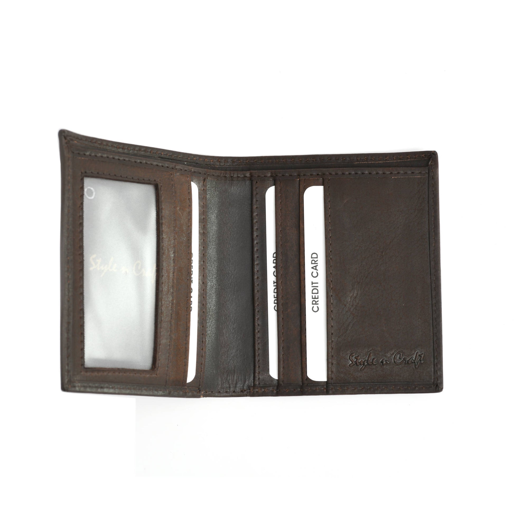 Style n Craft 391002 Slim Bifold Hipster Leather Wallet in Dark Brown Color - Open View