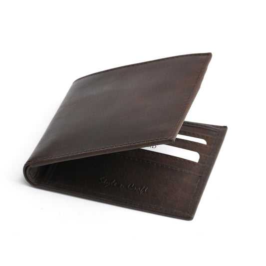 Style n Craft 391003 Bi-Fold Hipster Wallet in Dark Brown Top Grain Leather - Closed Angled View Front