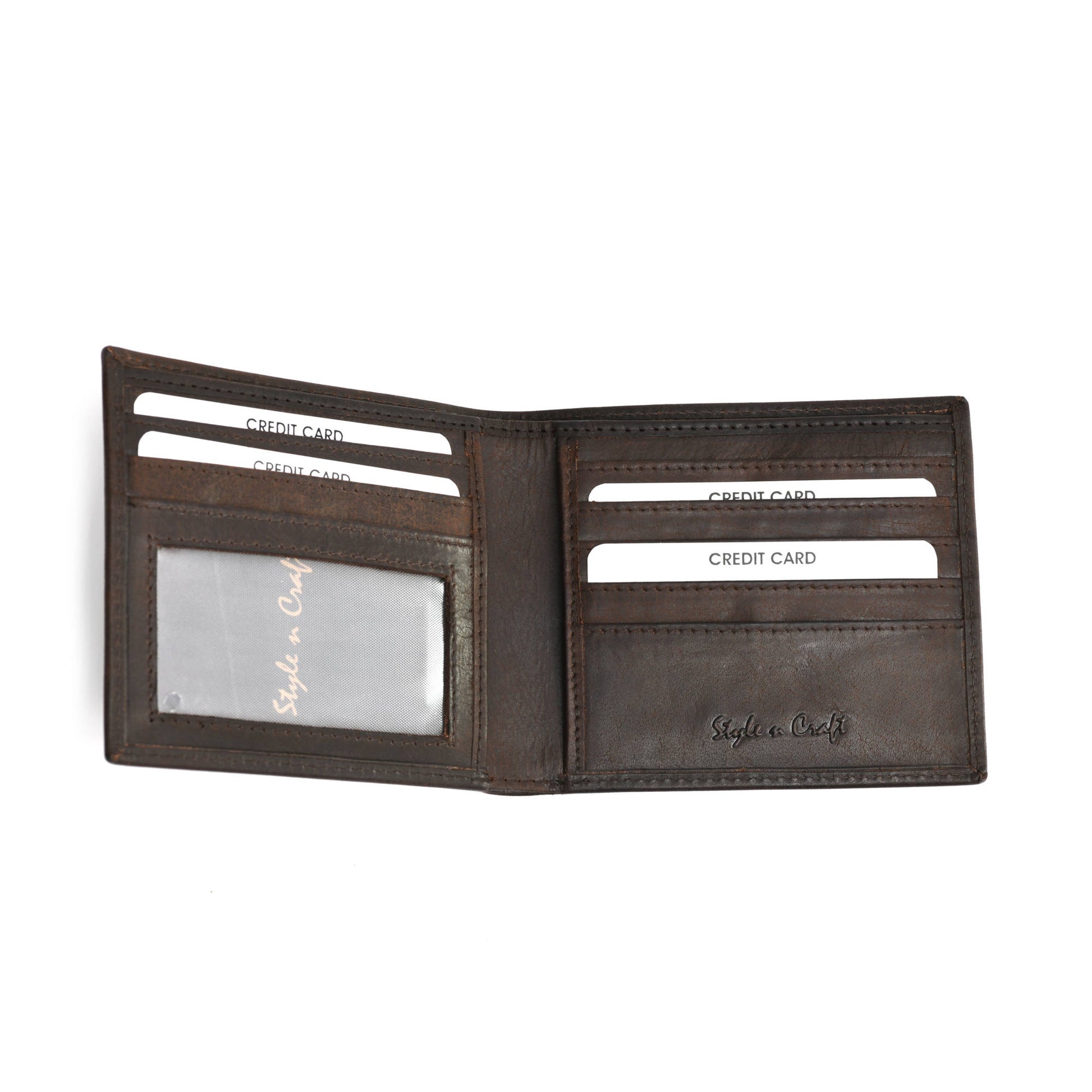 Style n Craft 391003 Bi-Fold Hipster Wallet in Dark Brown Top Grain Leather - Open View