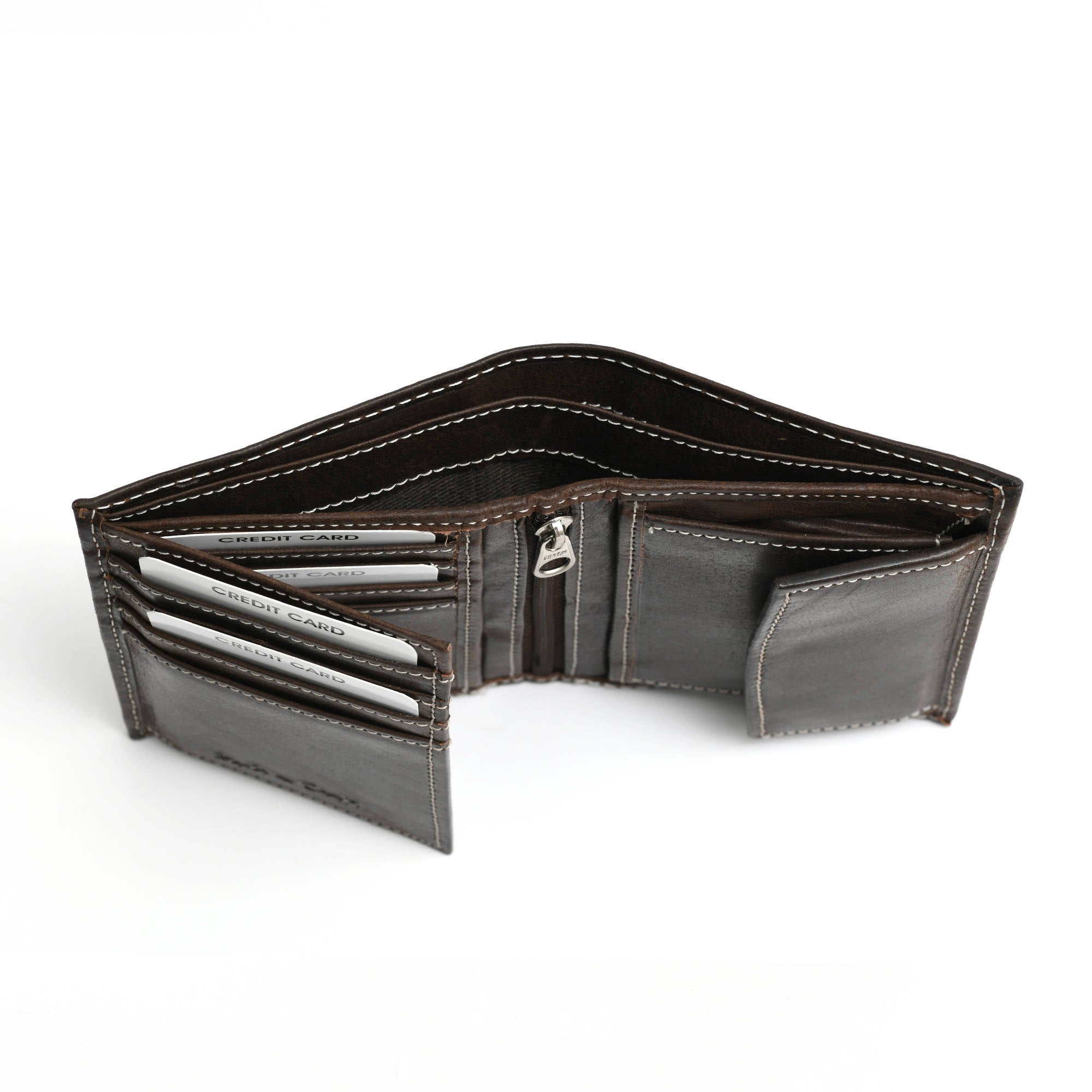 Hipster Wallet with Flap and Coin Pocket in Dark Brown Leather