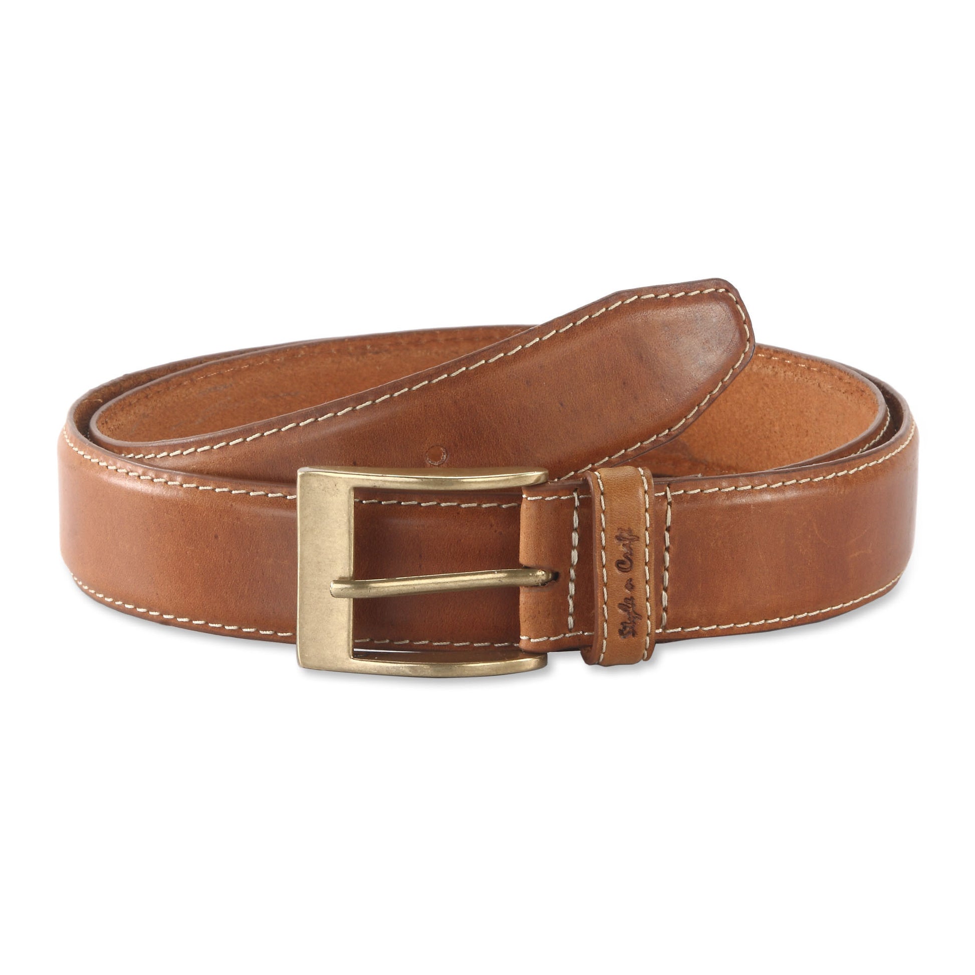 391901 - one and a half inch wide leather belt in tan color top grain leather - front view