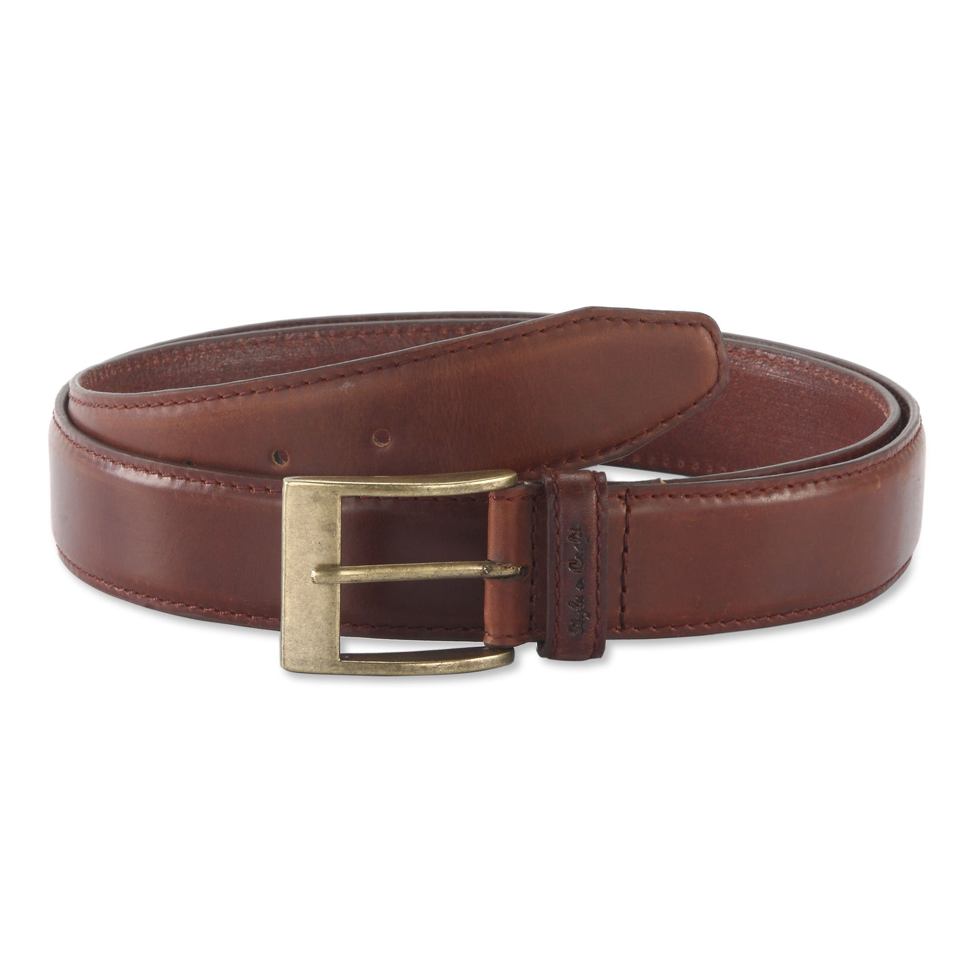 391903 - one and a half inch wide leather belt in brandy color top grain leather - front view