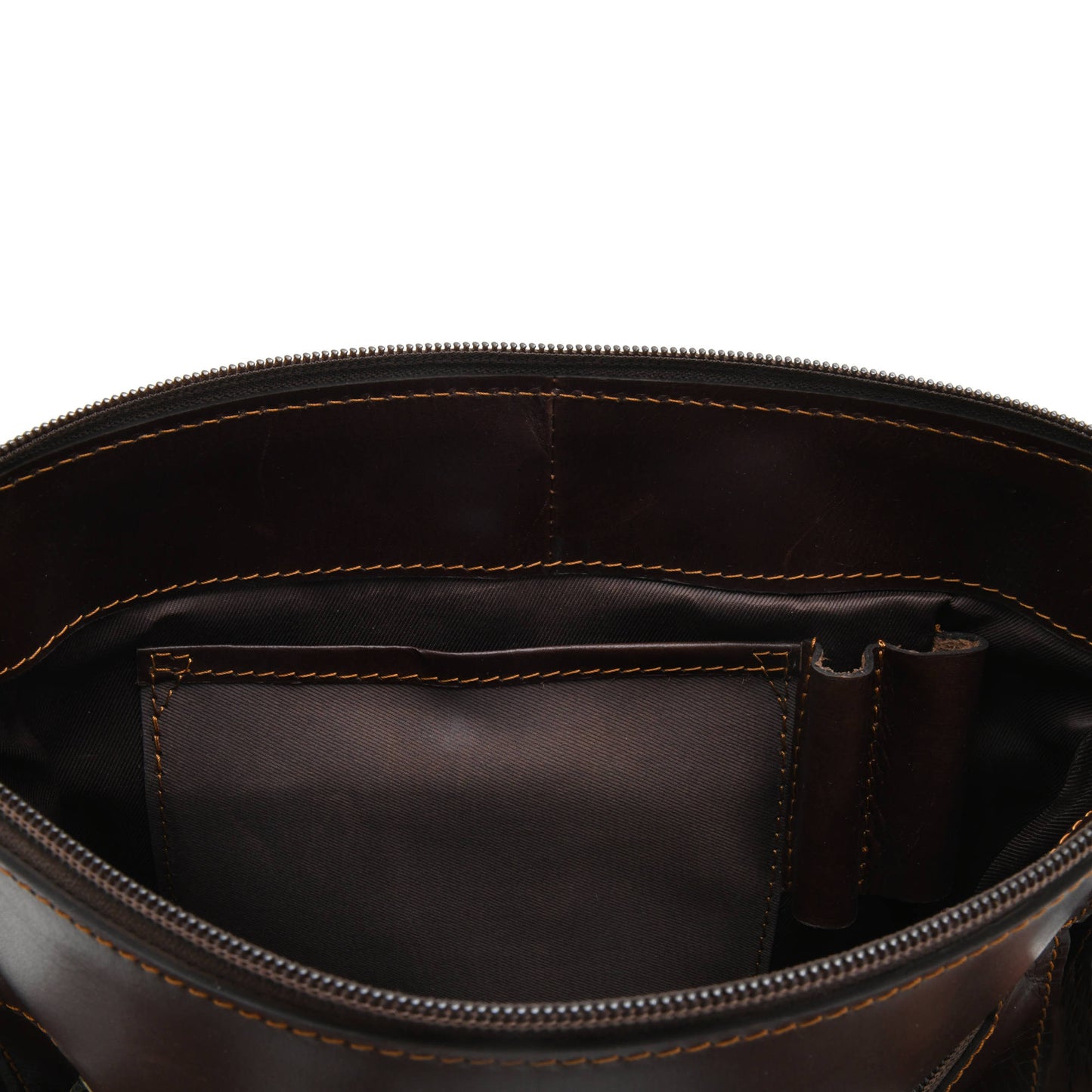 Style n Craft 392002 Tall Messenger Bag in Full Grain Dark Brown Leather - Inside Front Wall View