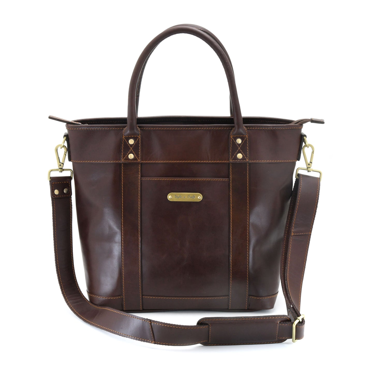 Style n Craft 392003 Men's Tote Bag in Full Grain Dark Brown Leather - Front View
