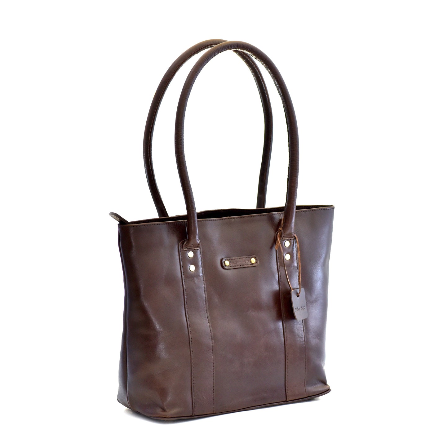 Style n Craft 392004 Ladies Tote Bag in Full Grain Dark Brown Leather - Front Angled View