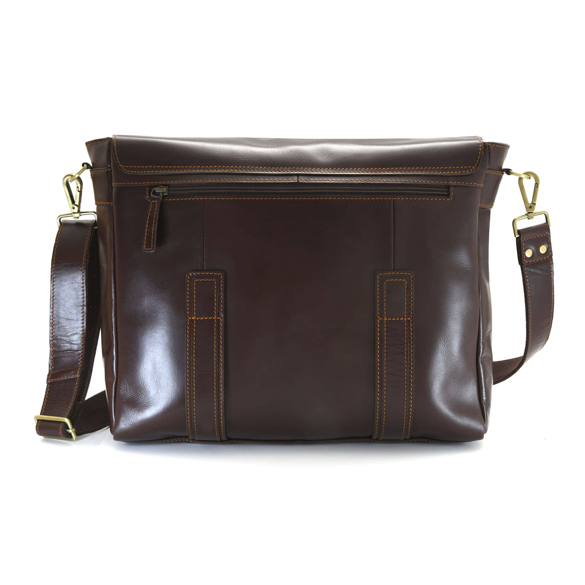 Style n Craft 392005 Messenger Bag in Full Grain Dark Brown Leather - Back View