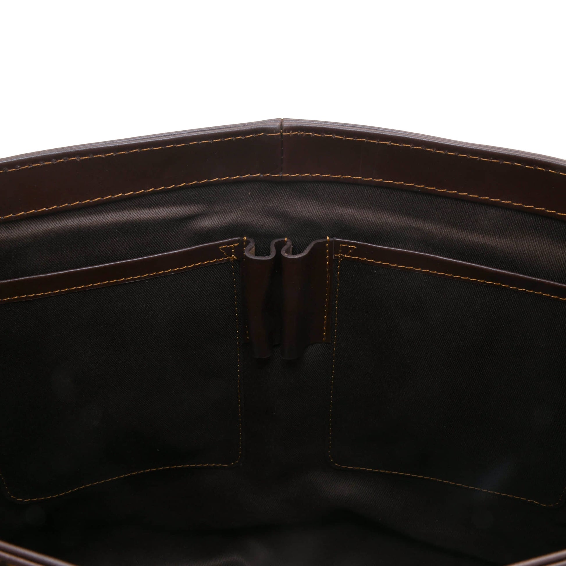 Style n Craft 392005 Messenger Bag in Full Grain Dark Brown Leather - Inside Front Wall View showing the open pockets and pen/pencil holders