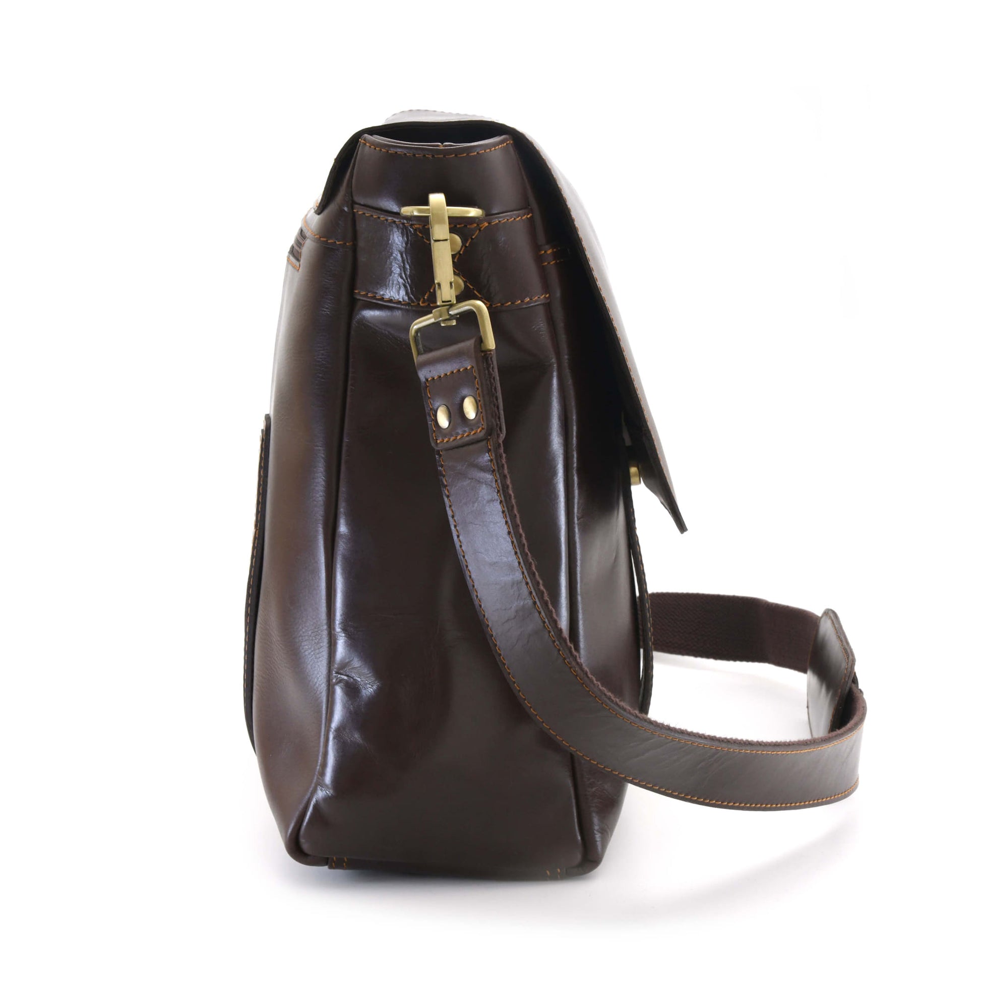 Style n Craft 392005 Messenger Bag in Full Grain Dark Brown Leather - Side View