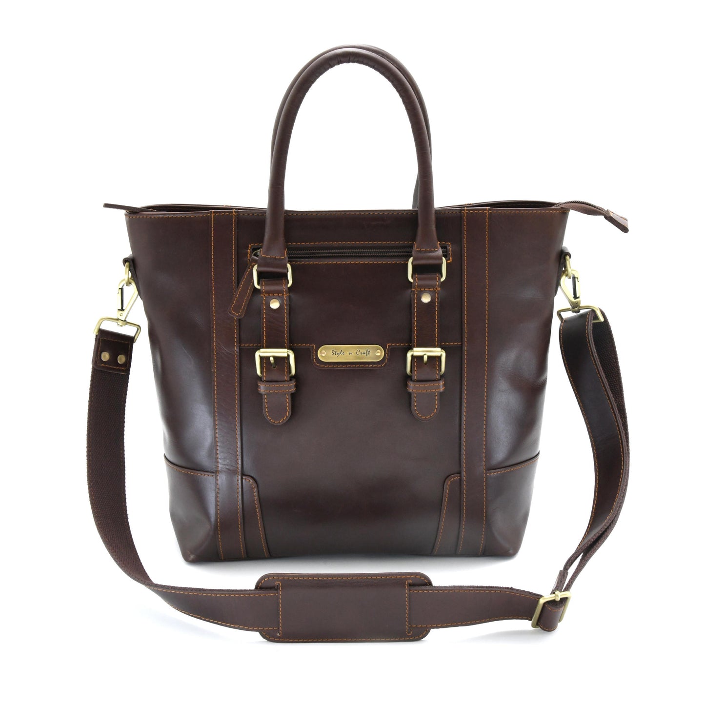 Style n Craft 392006 Men's Tote Bag in Full Grain Dark Brown Leather - Front View