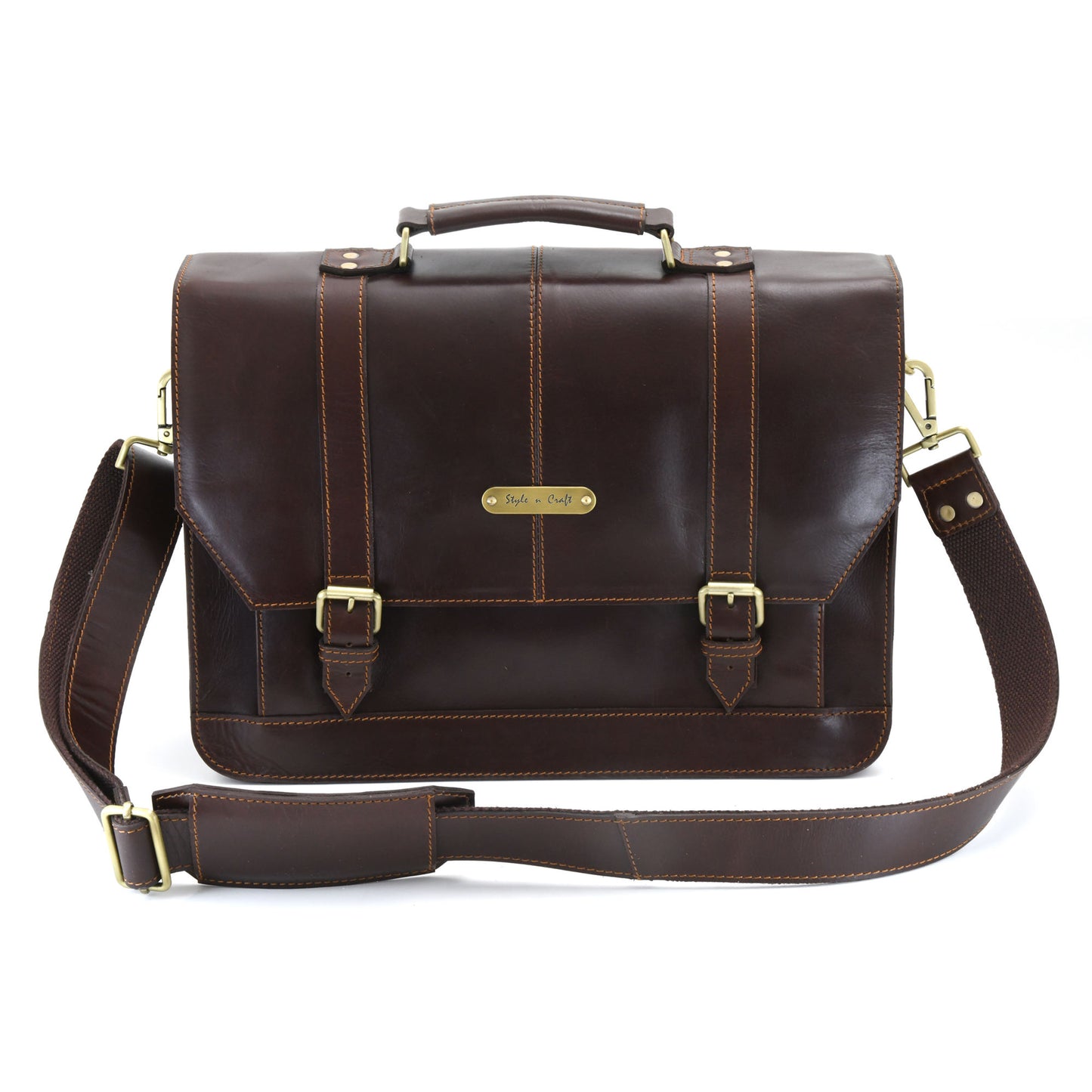 Style n Craft 392007 Portfolio Bag in Full Grain Dark Brown Leather - Front View
