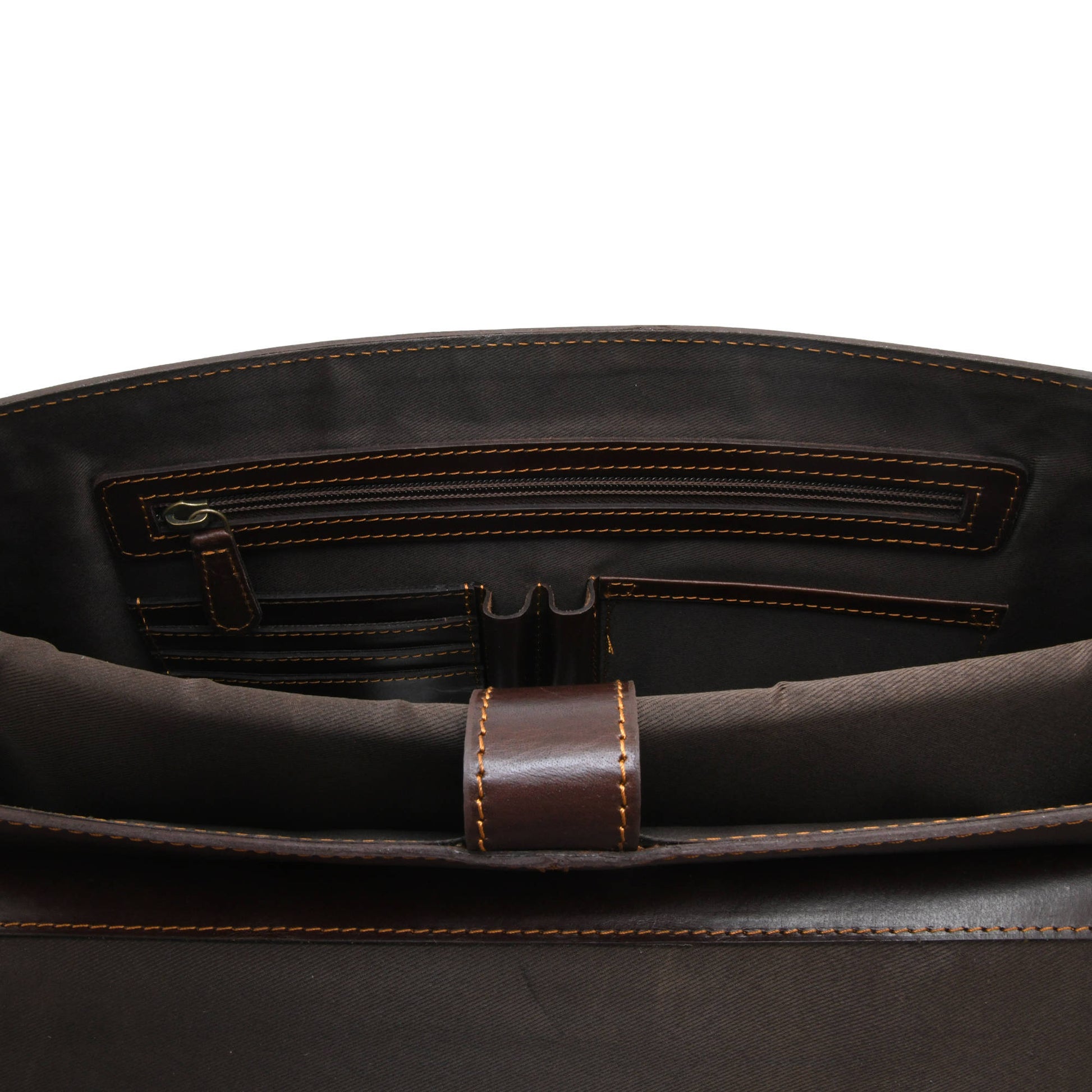 Style n Craft 392007 Portfolio Bag in Full Grain Dark Brown Leather - Inside Front Wall Pockets - Closeup View