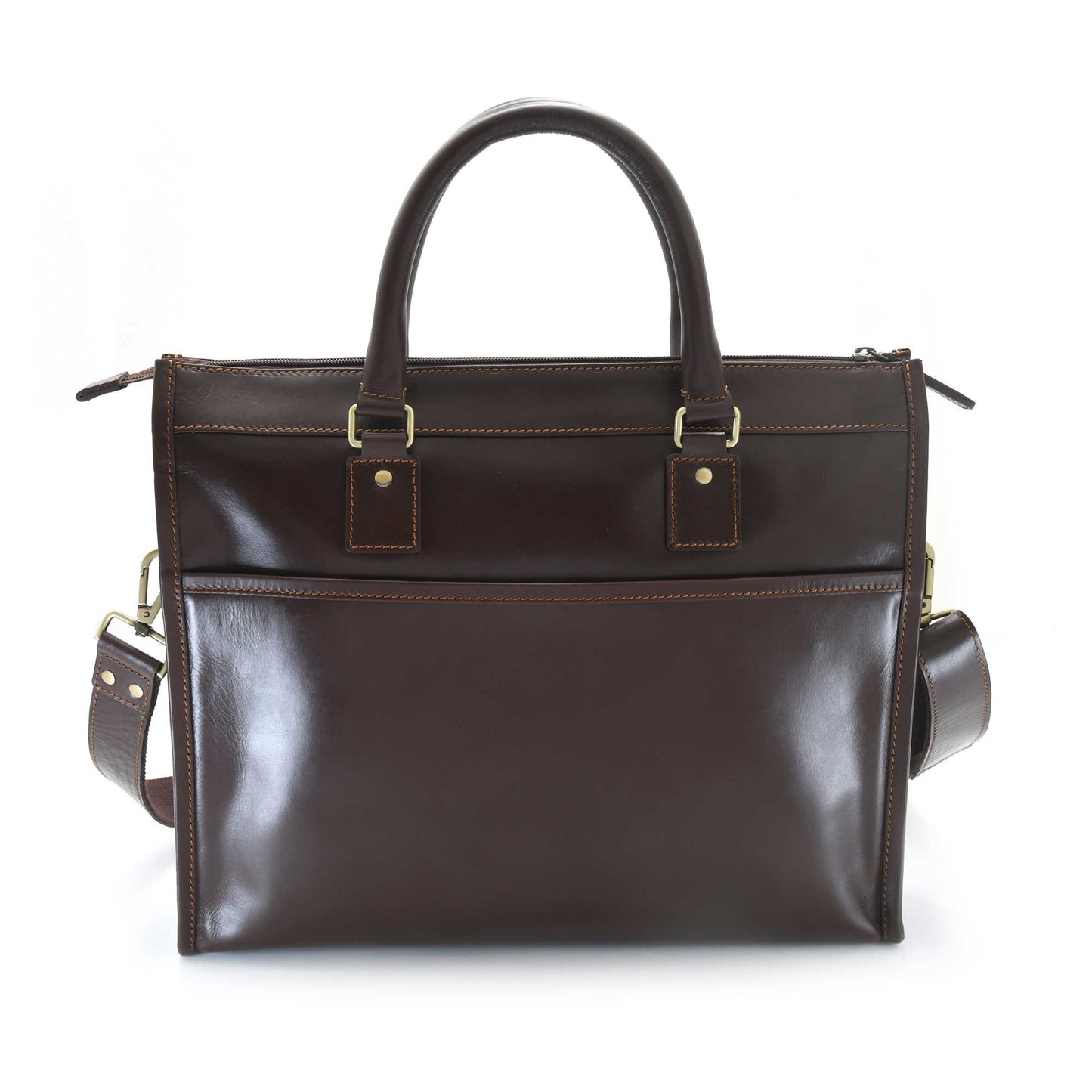 Style n Craft 392008 Men's Portfolio Briefcase Bag in Full Grain Dark Brown Leather - Back View showing the Slip Pocket