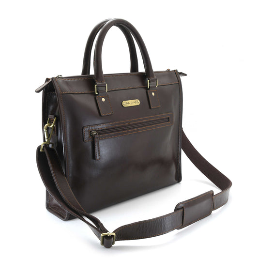 Style n Craft 392008 Men's Portfolio Briefcase Bag in Full Grain Dark Brown Leather - Front Angled View