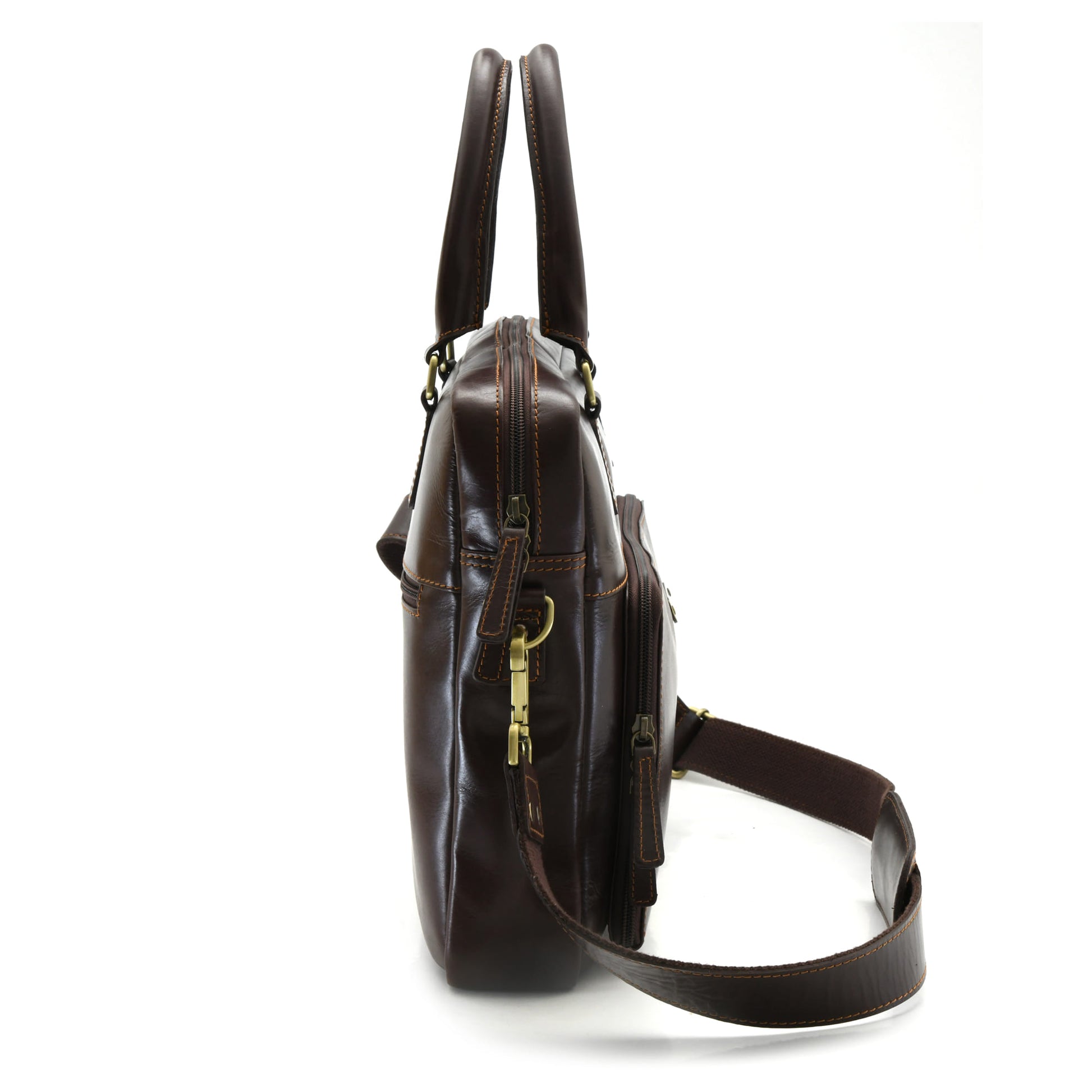 Dark Brown Full Grain Leather Soft Laptop Briefcase Bag