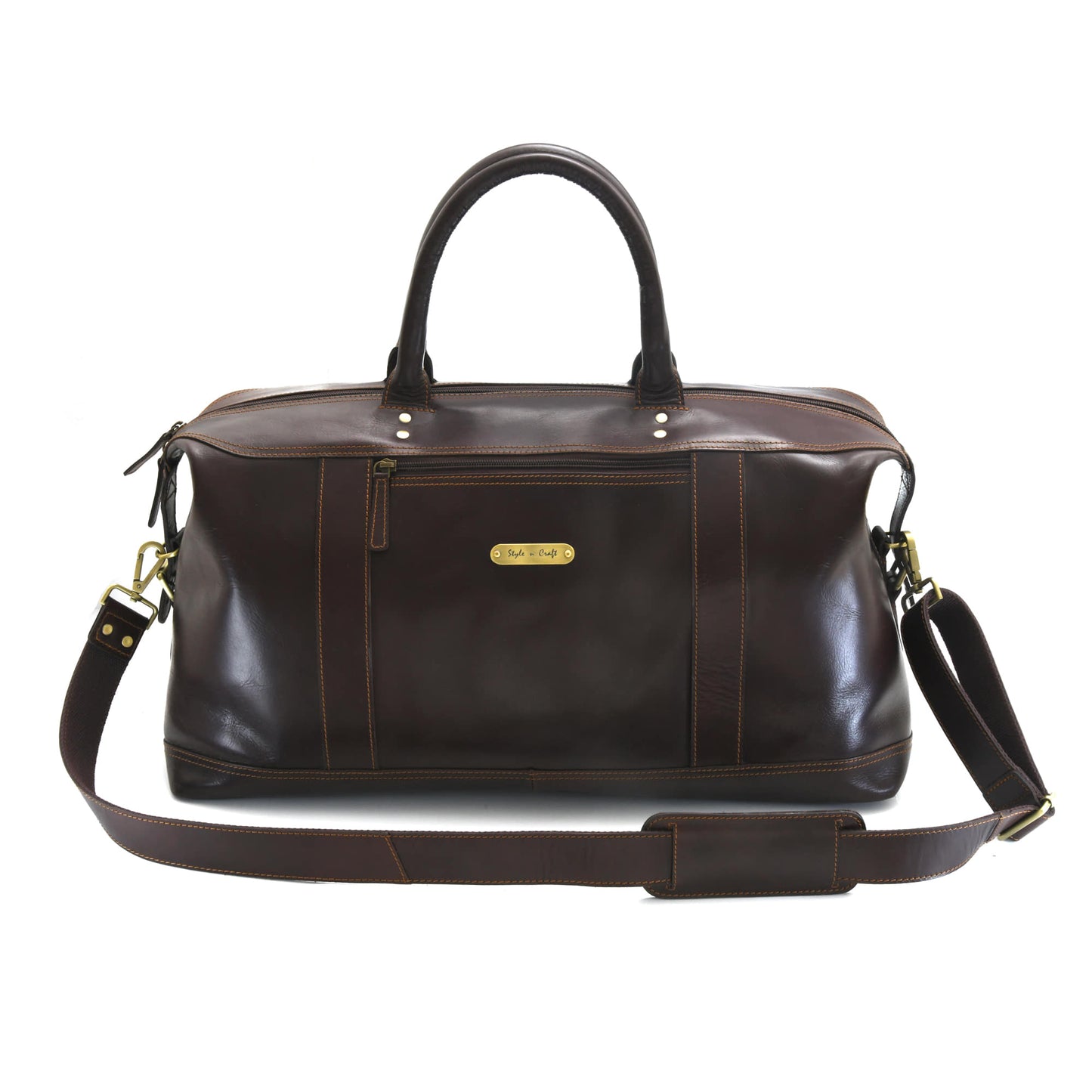 Style n Craft 392100 Large Duffle Bag in Full Grain Dark Brown Leather - Front View