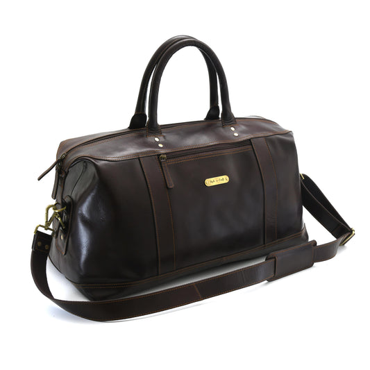 Style n Craft 392100 Large Duffle Bag in Full Grain Dark Brown Leather - Front Angled View