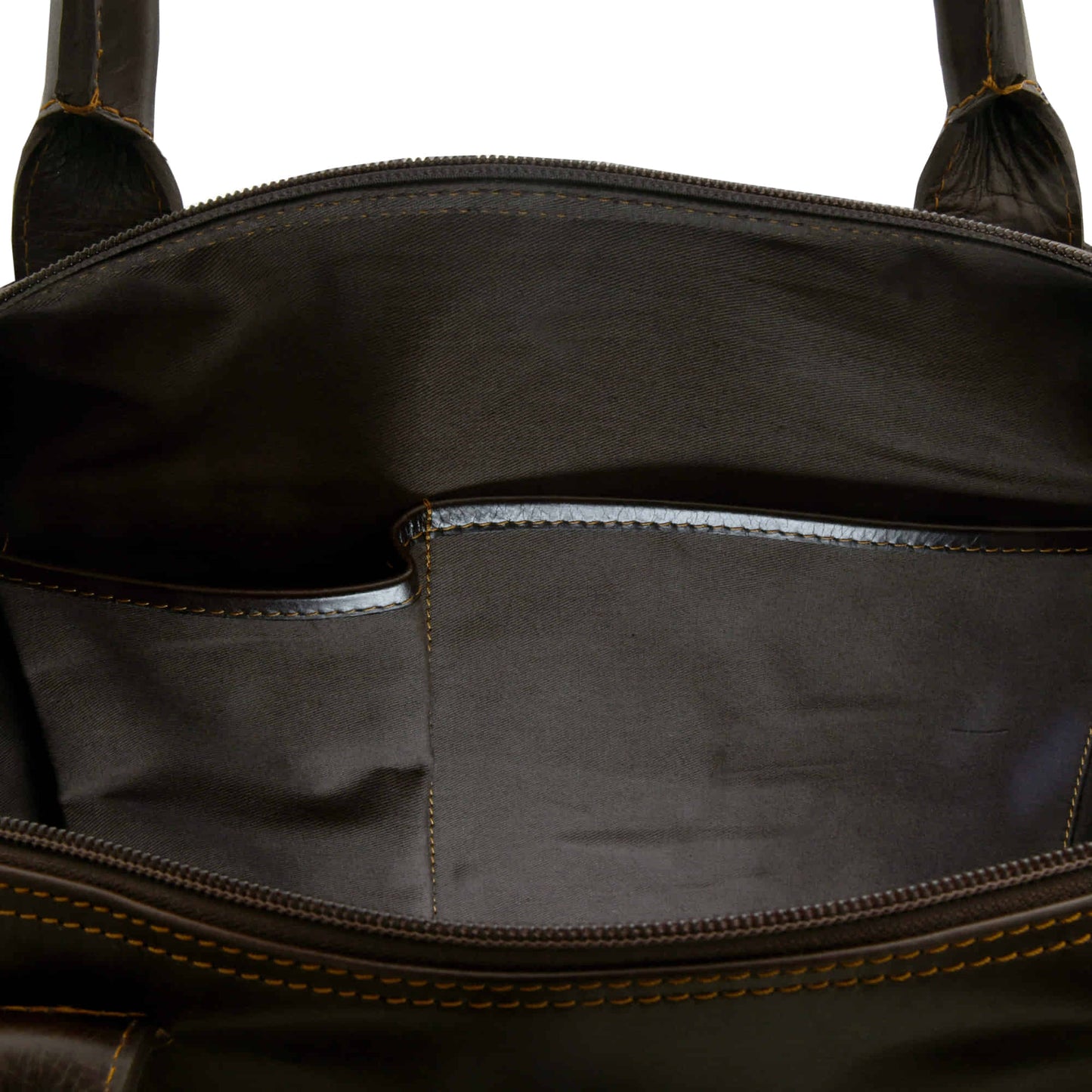 Style n Craft 392100 Large Duffle Bag in Full Grain Dark Brown Leather - Interior View Showing the 2 Interior Open Pockets