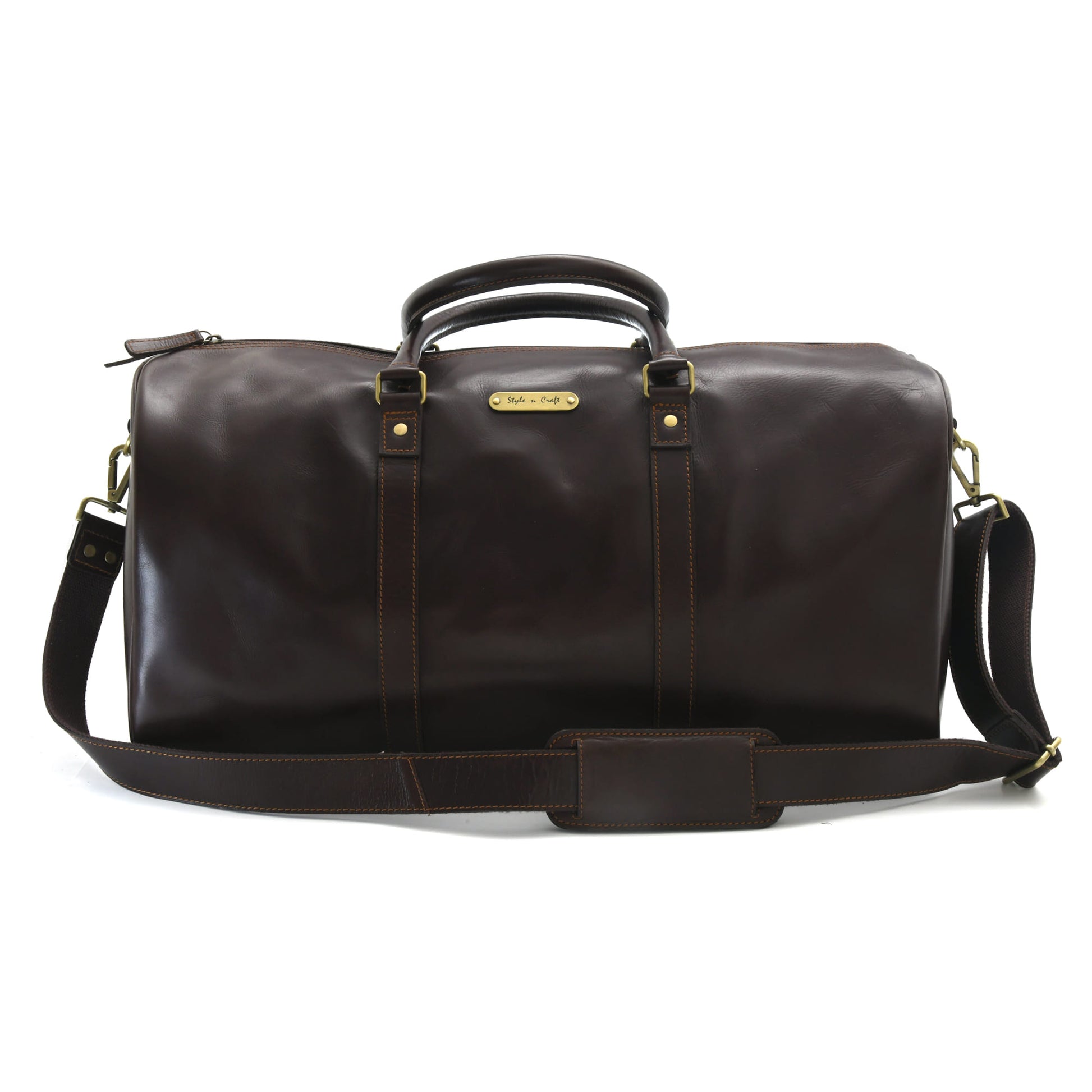 Style n Craft 392101 Duffle Bag in Full Grain Dark Brown Leather - Front View
