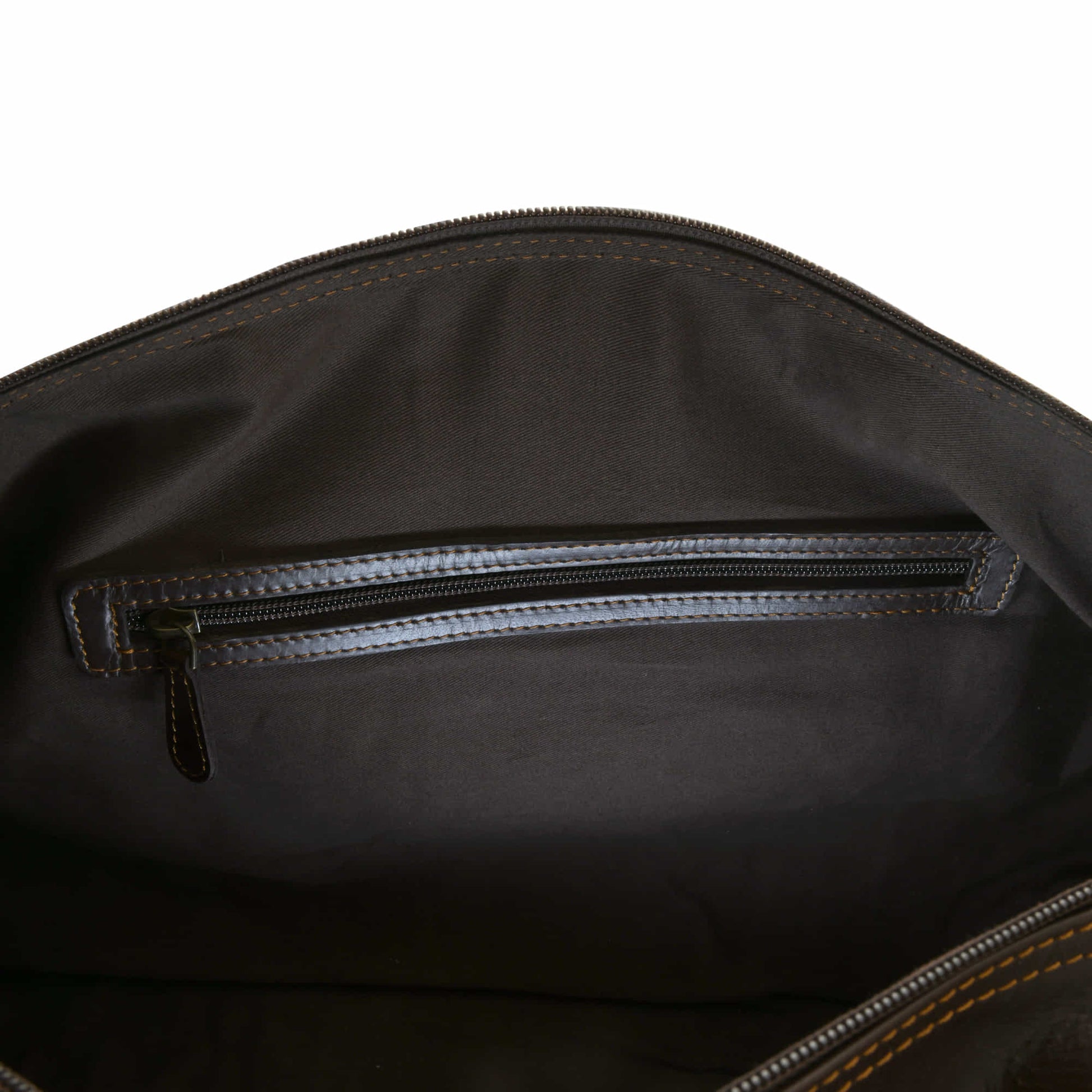 Style n Craft 392101 Duffle Bag in Full Grain Dark Brown Leather - View of the Interior Zipper Pocket
