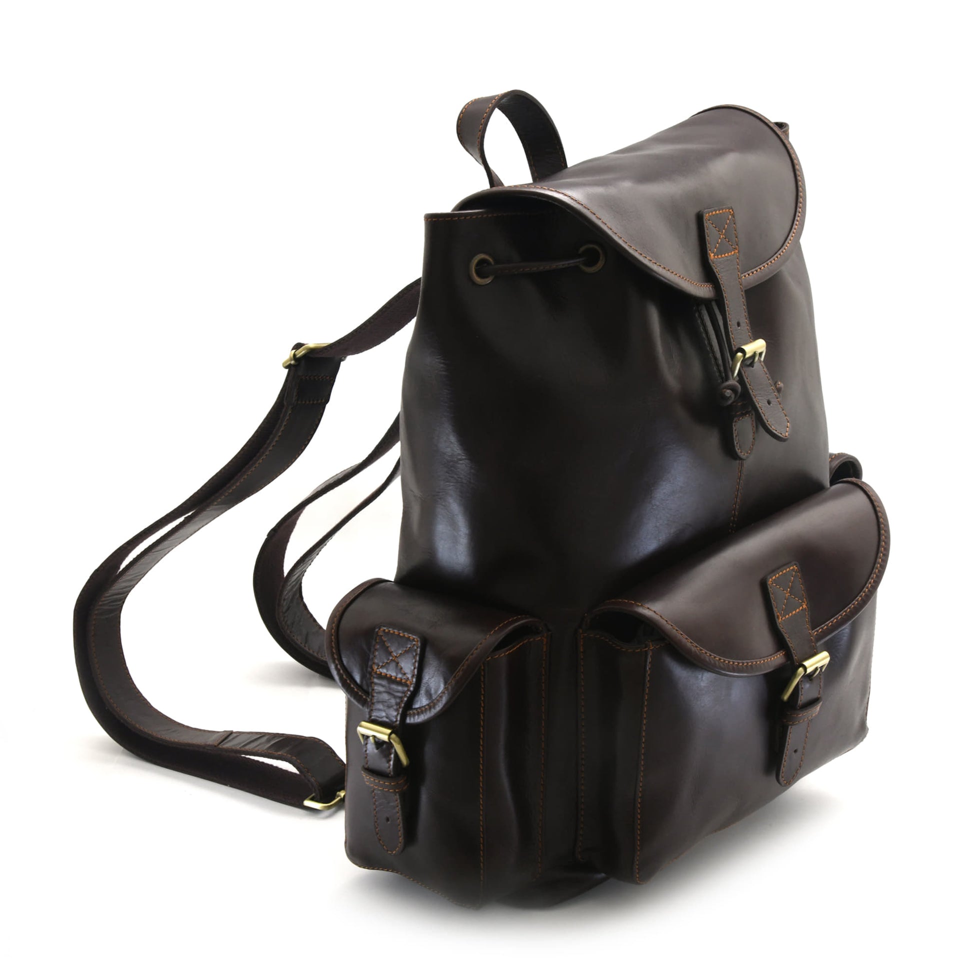 Style n Craft 392150 Backpack Large in Full Grain Dark Brown Leather - Front Angled View