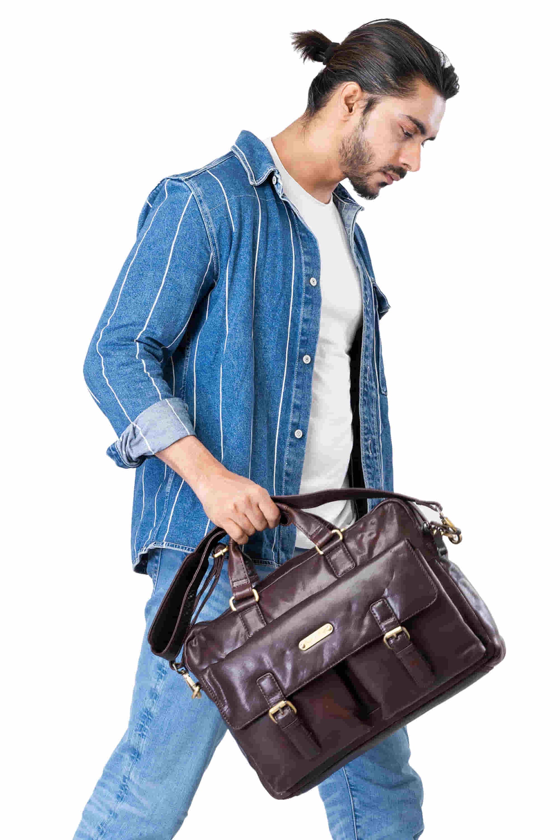 392500 Messenger Bag in Full Grain Dark Brown Vintage Leather | Style N Craft, Women's, Size: 16.5