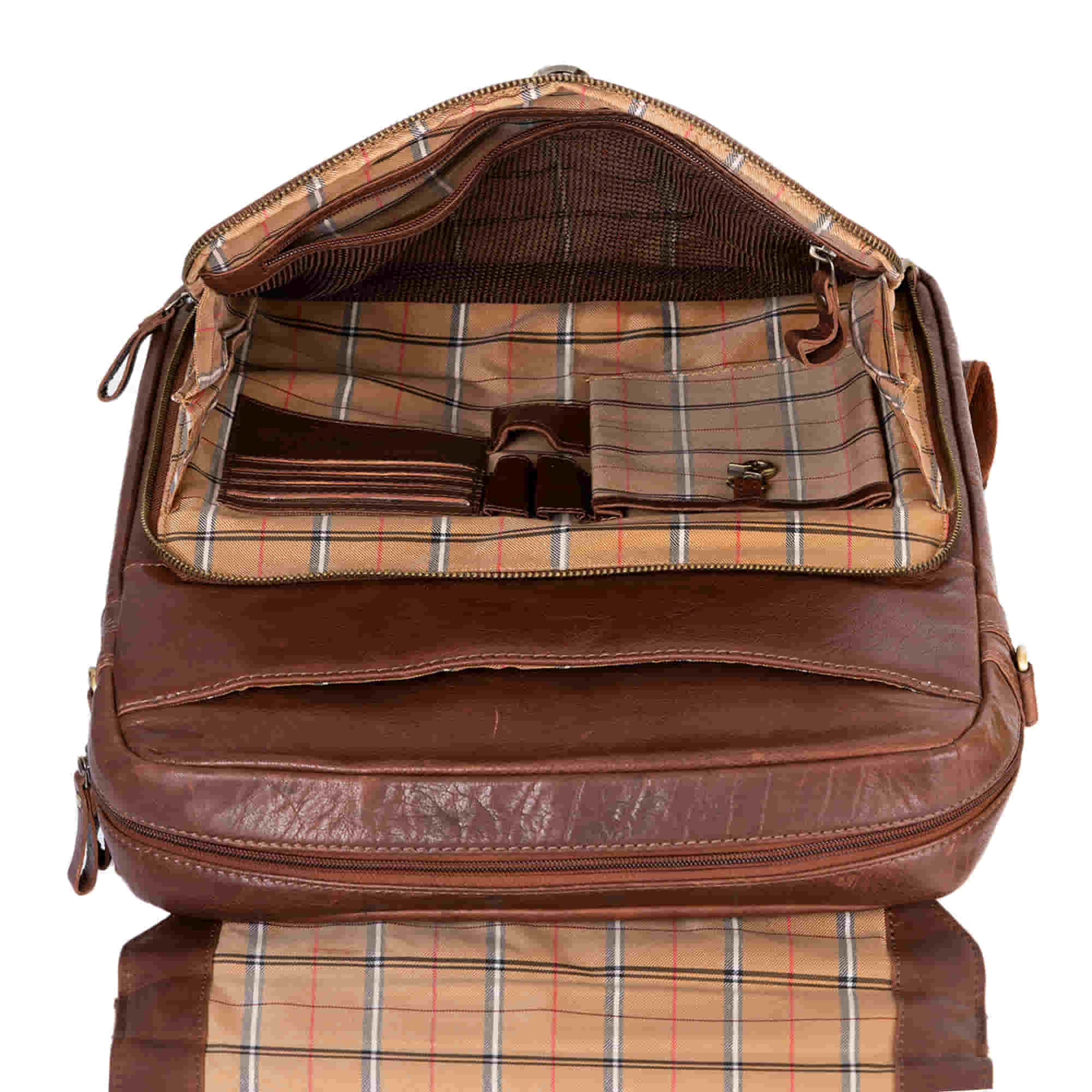 Full Grain Dark Brown Leather Messenger Backpack
