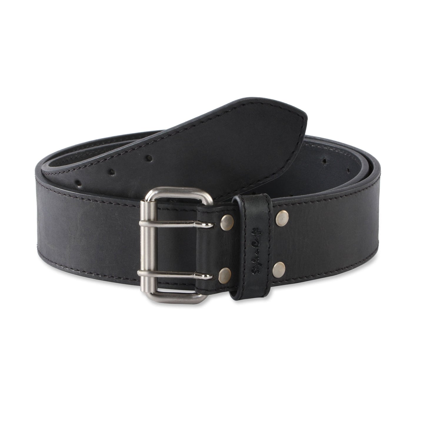 Style n Craft 392752 - 2" Wide Leather Work Belt in Black Color Heavy Top Grain Leather with Double Prong Metal Roller Buckle - Front View
