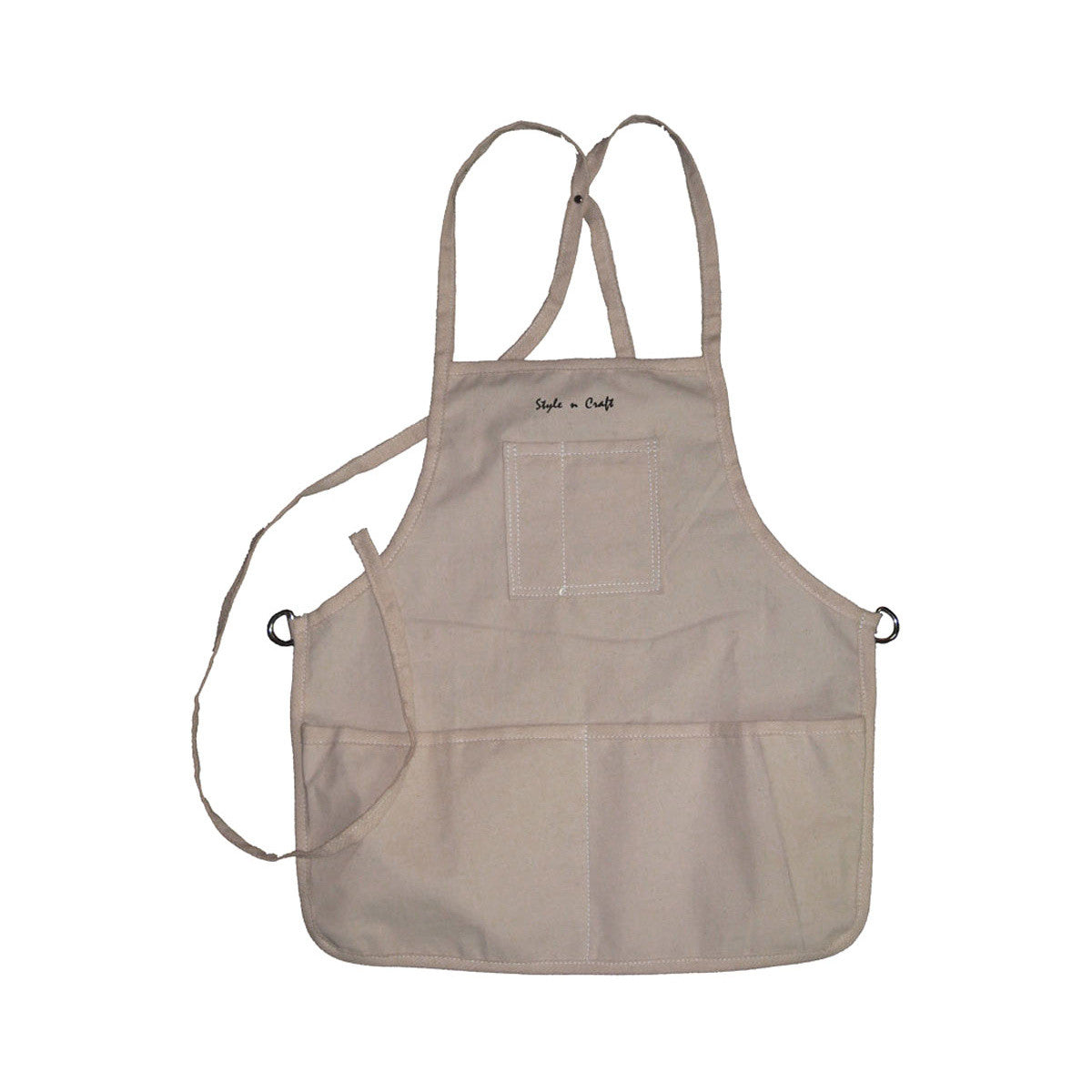 Style n Craft 60516 - 4 Pocket Loop Neck Apron in White Canvas - Front View