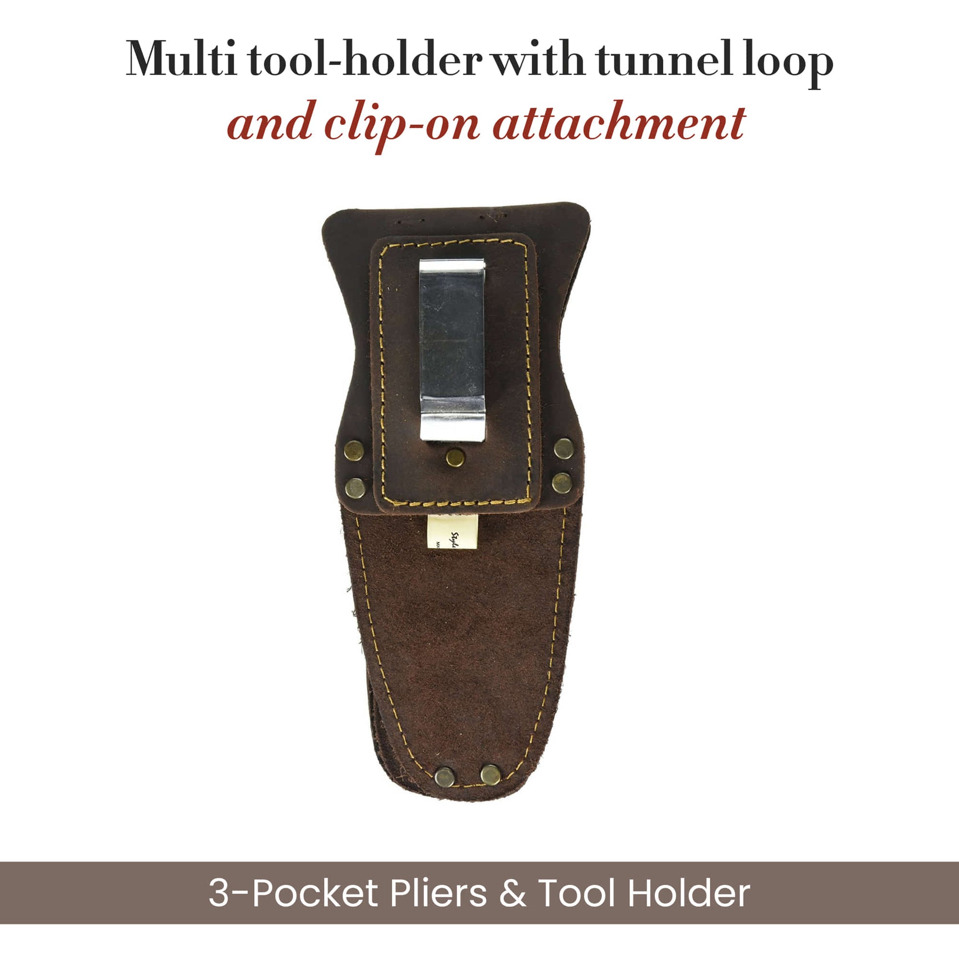 Style n Craft 70009 - 3 Pocket Pliers and Tool Holder in Heavy Top Grain Oiled Leather - Front View Showing Details