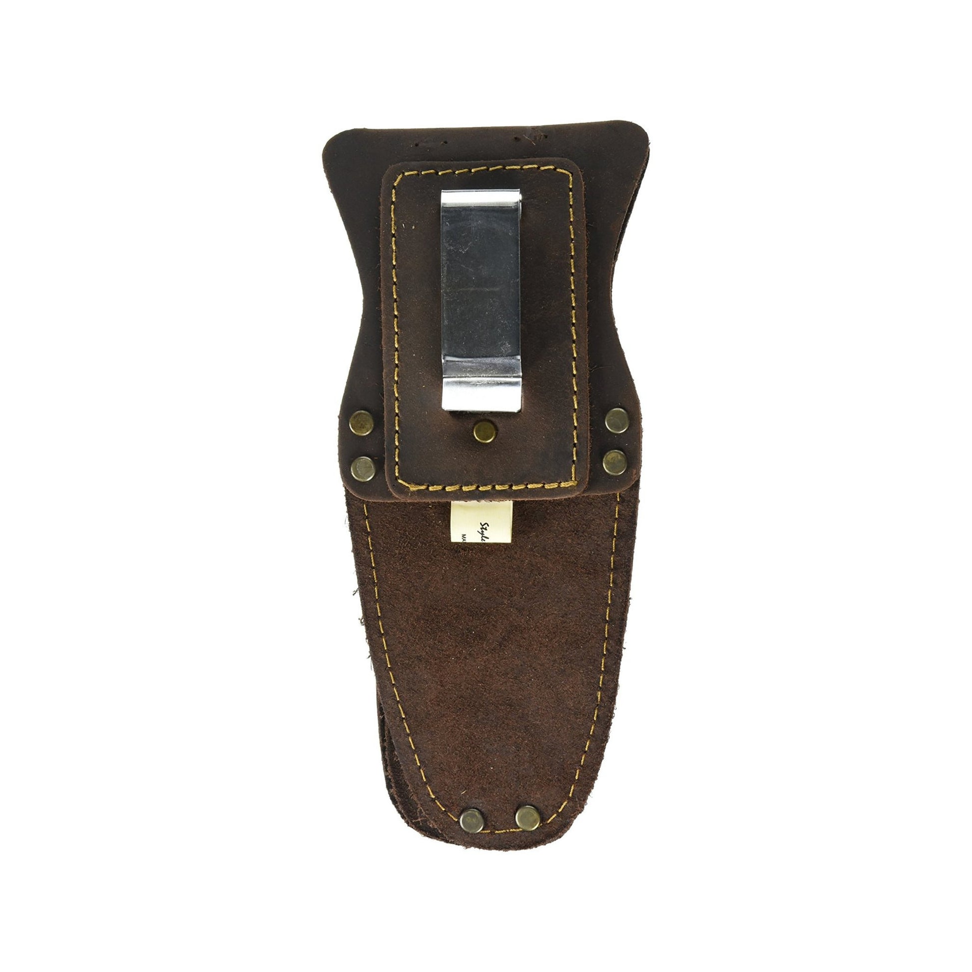 Style n Craft 70009 - 3 Pocket Pliers and Tool Holder in Heavy Top Grain Oiled Leather - Back View Showing the Metal Clip