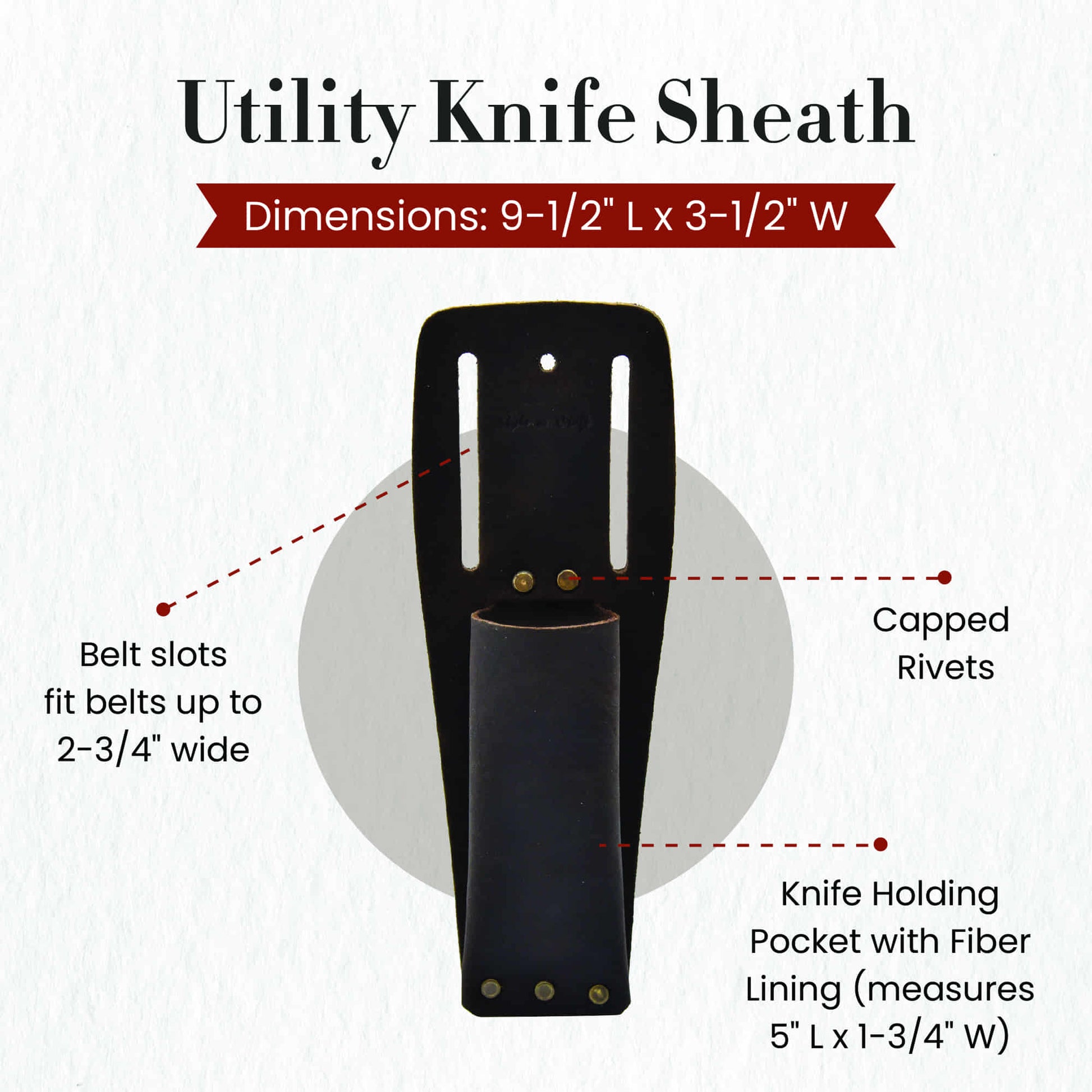 Style n Craft - 70010 Utility Knife Sheath in Heavy Duty Full Grain Oiled Leather in dark brown color - Showing the details